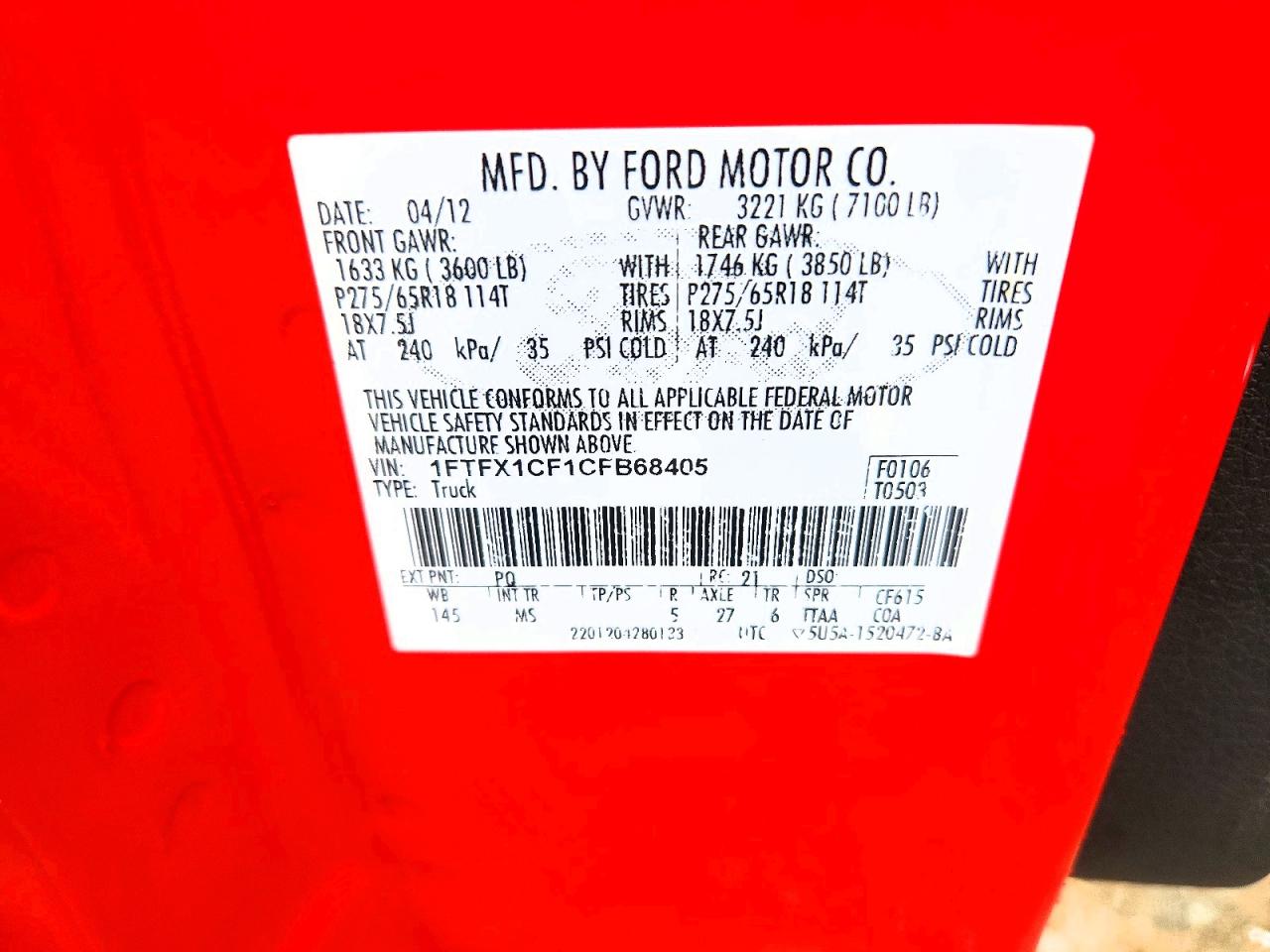 2012 Ford F150 Super Cab Red vin: 1FTFX1CF1CFB68405