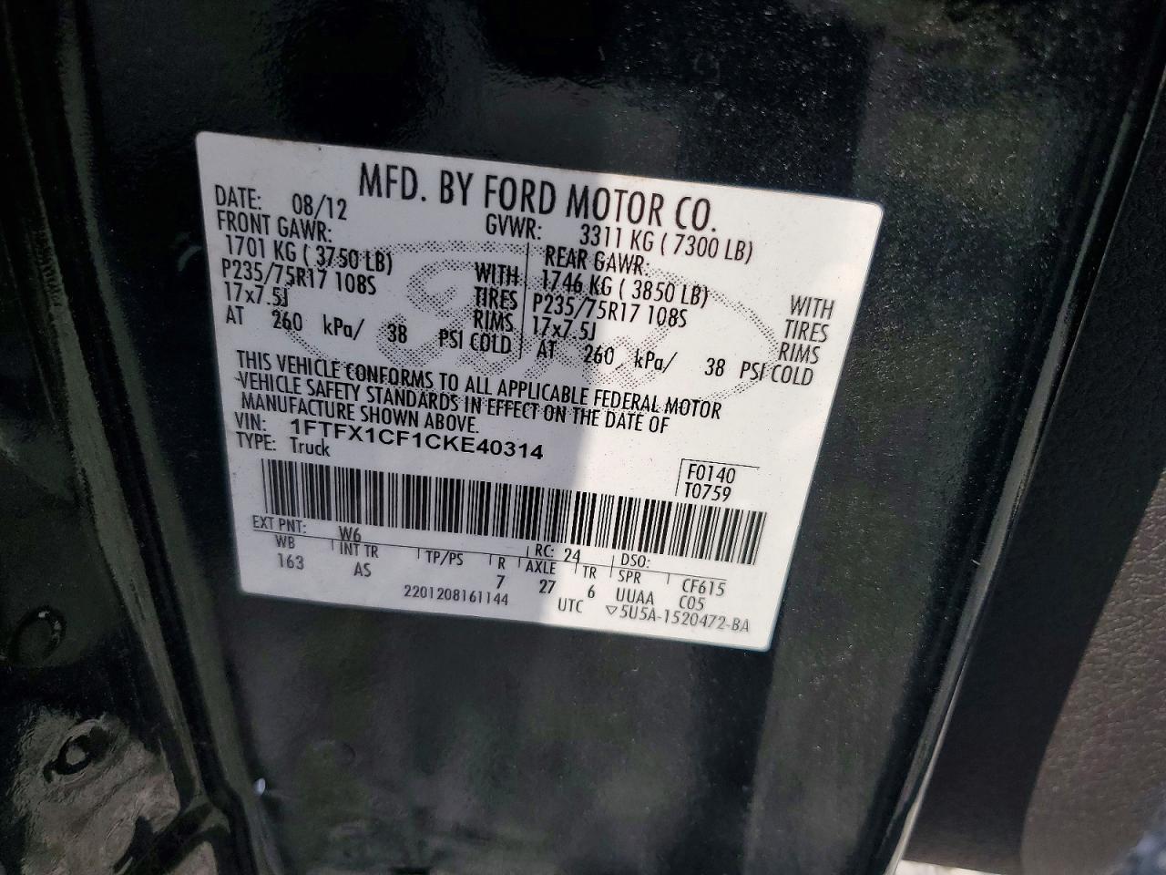 2012 Ford F150 Super Cab Green vin: 1FTFX1CF1CKE40314