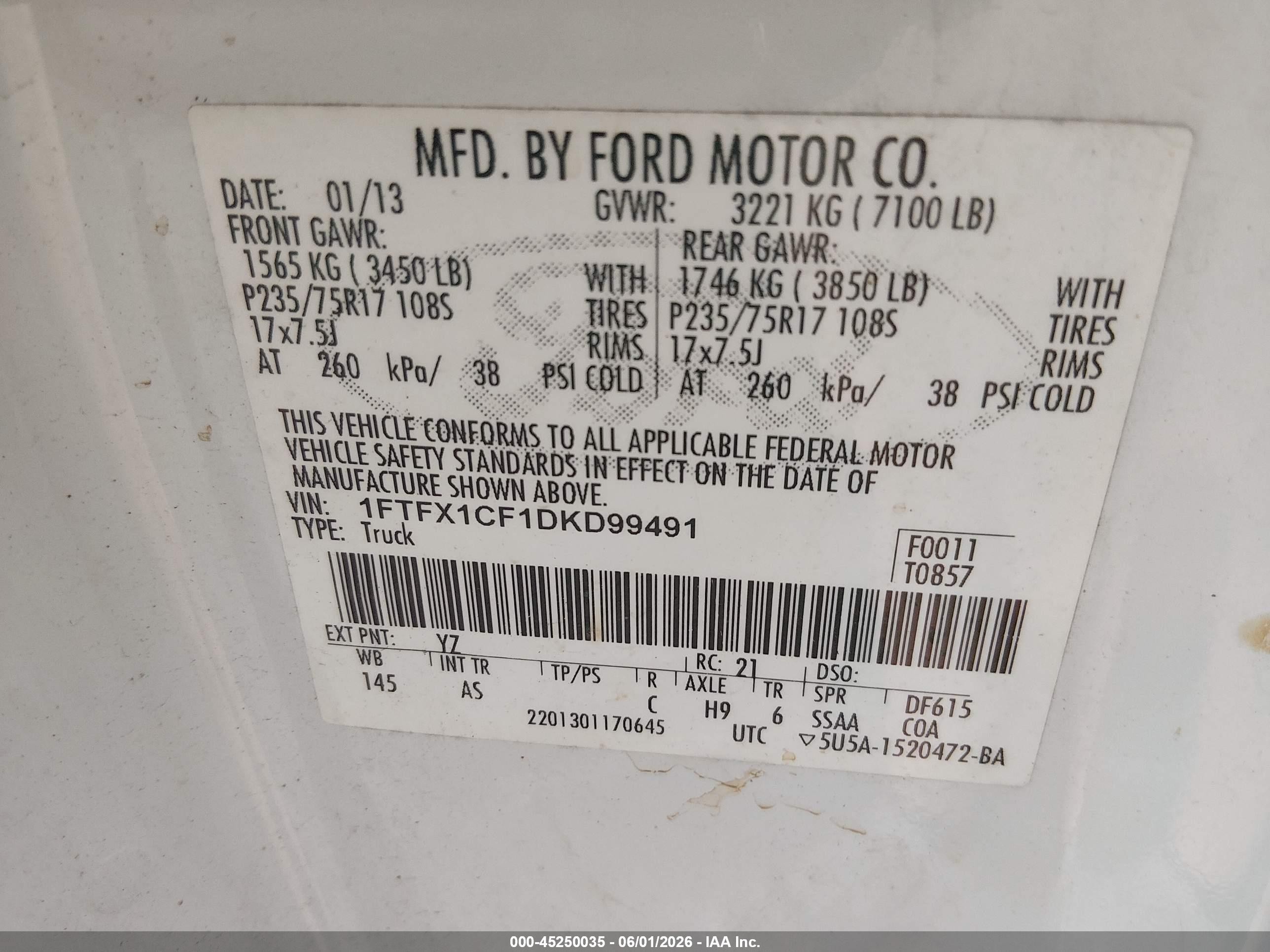 2013 Ford F-150 Xl White vin: 1FTFX1CF1DKD99491