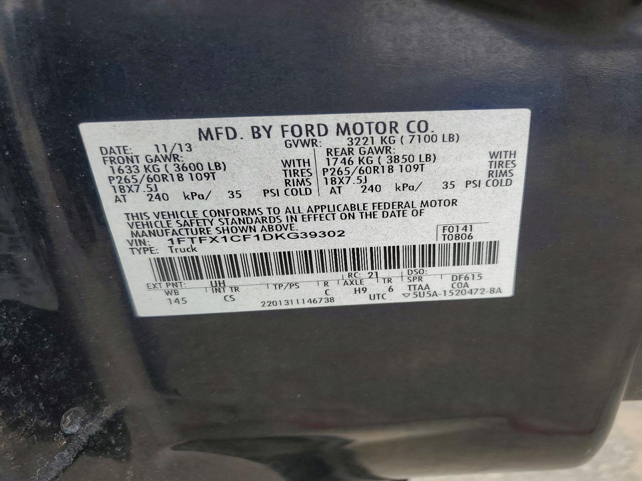 2013 Ford F150 Super Cab Black vin: 1FTFX1CF1DKG39302