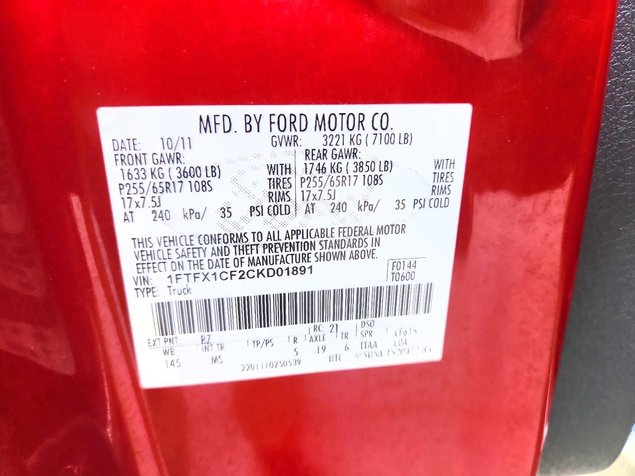 2012 Ford F150 Super Cab Red vin: 1FTFX1CF2CKD01891