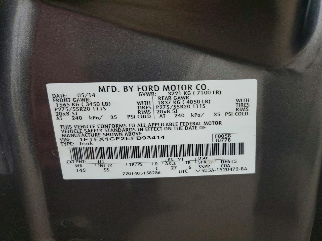 2014 Ford F150 Super Cab Silver vin: 1FTFX1CF2EFB93414