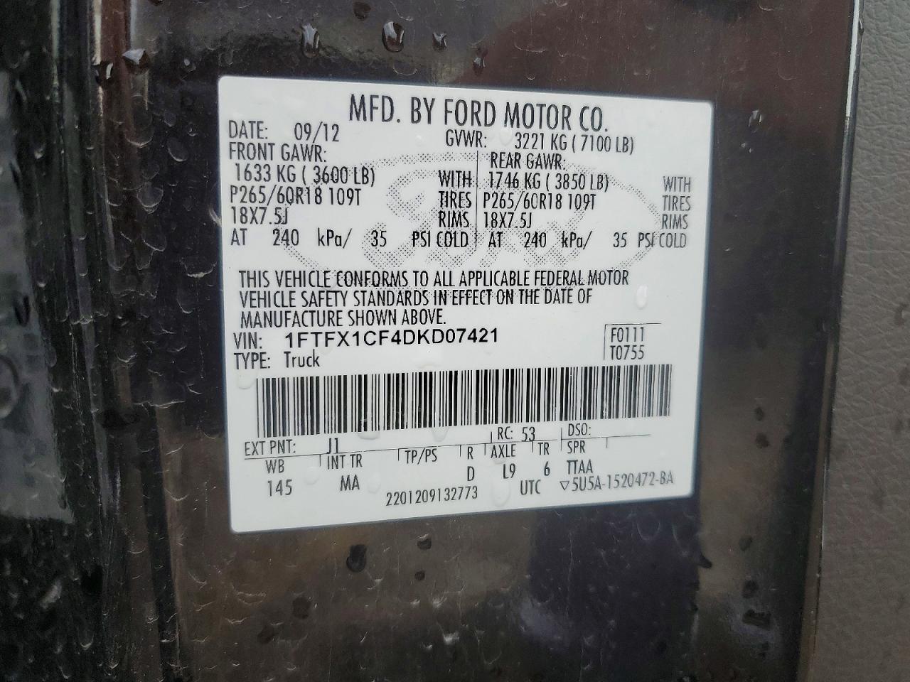 2013 Ford F150 Super Cab Черный vin: 1FTFX1CF4DKD07421