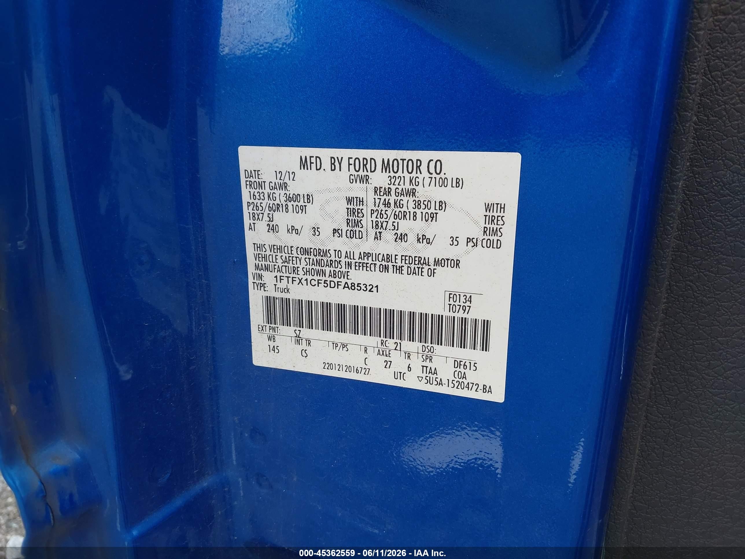2013 Ford F-150 Stx Blue vin: 1FTFX1CF5DFA85321