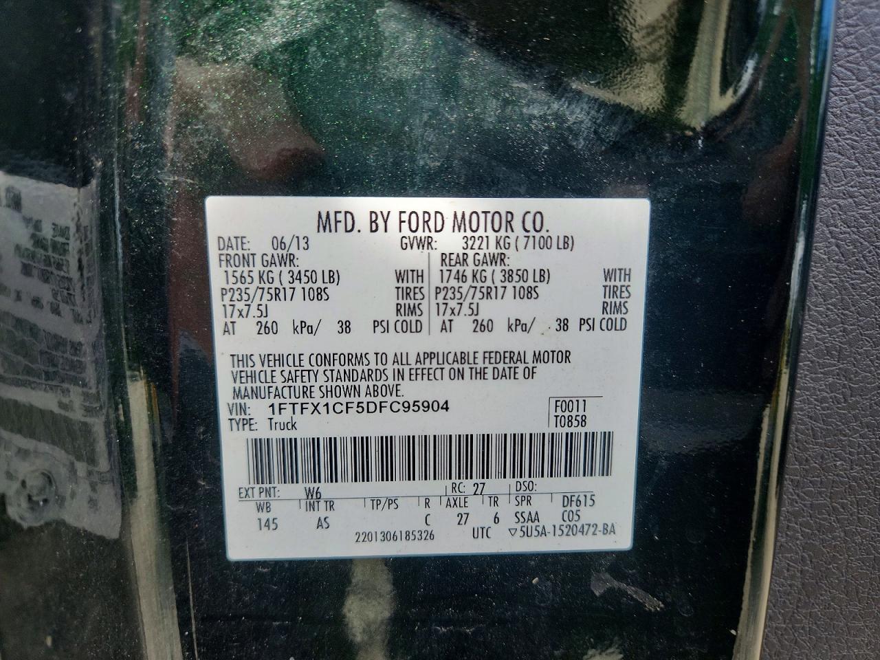 2013 Ford F150 Super Cab Green vin: 1FTFX1CF5DFC95904