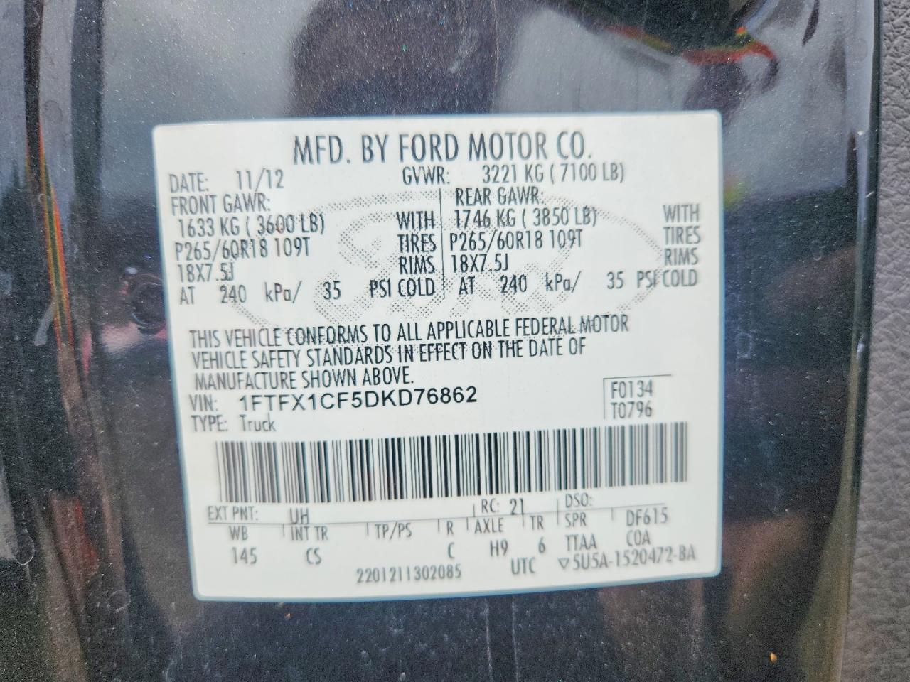 2013 Ford F150 Super Cab Black vin: 1FTFX1CF5DKD76862