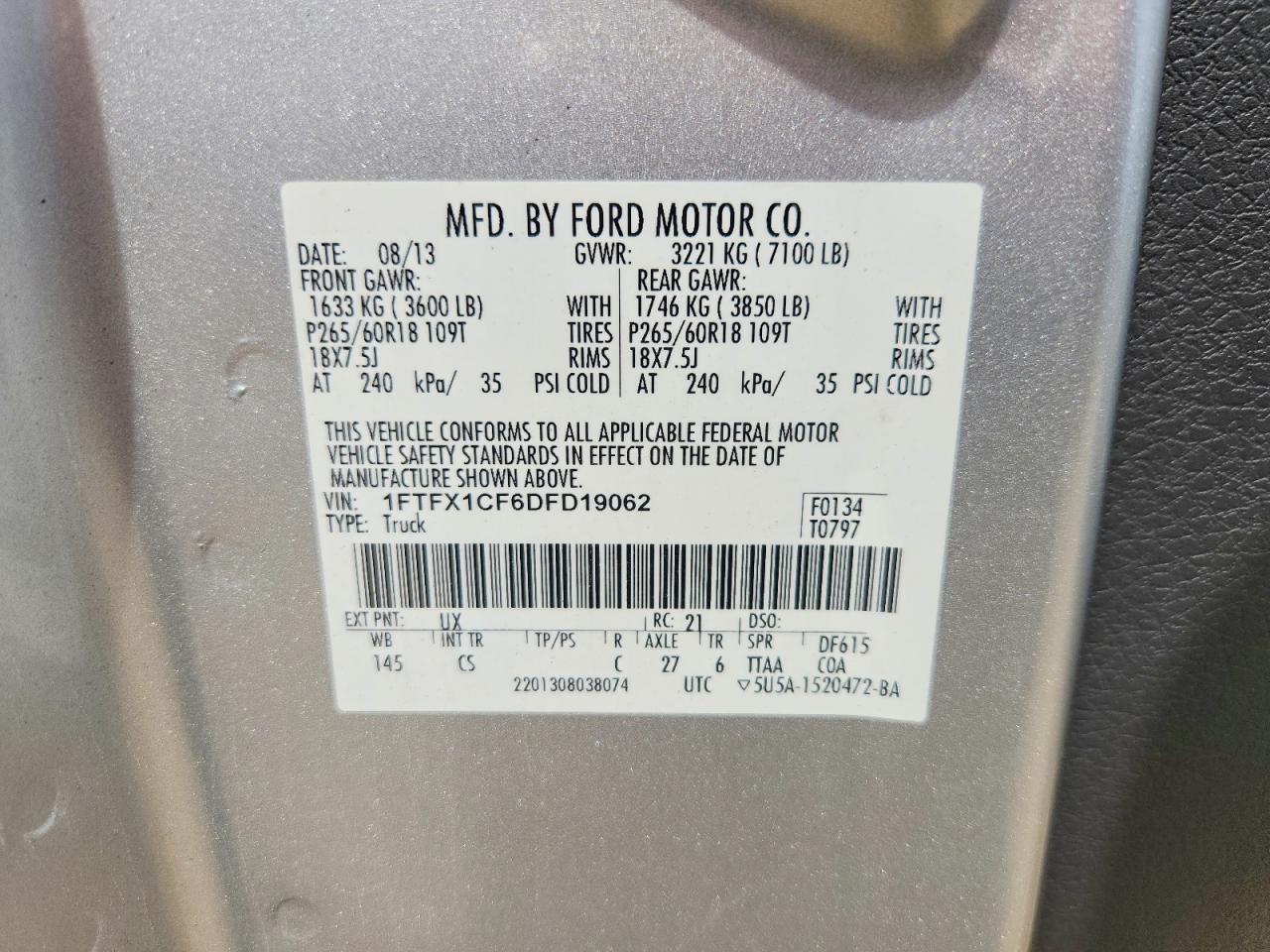 2013 Ford F150 Super Cab Серебряный vin: 1FTFX1CF6DFD19062