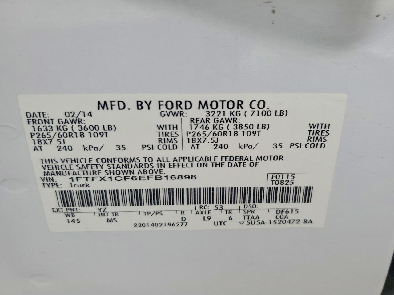 2014 Ford F150 Super Cab White vin: 1FTFX1CF6EFB16898