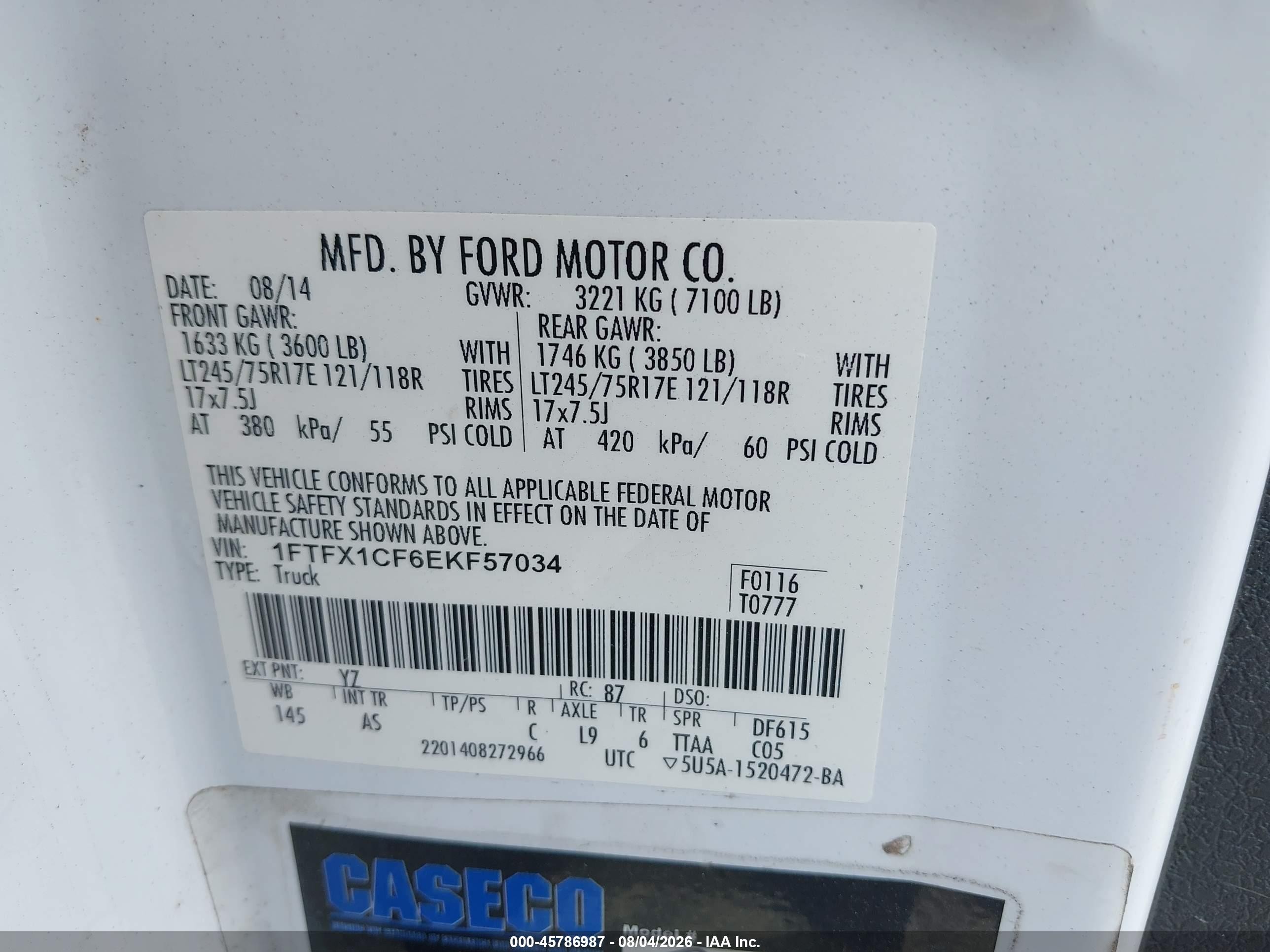 2014 Ford F-150 Xl White vin: 1FTFX1CF6EKF57034