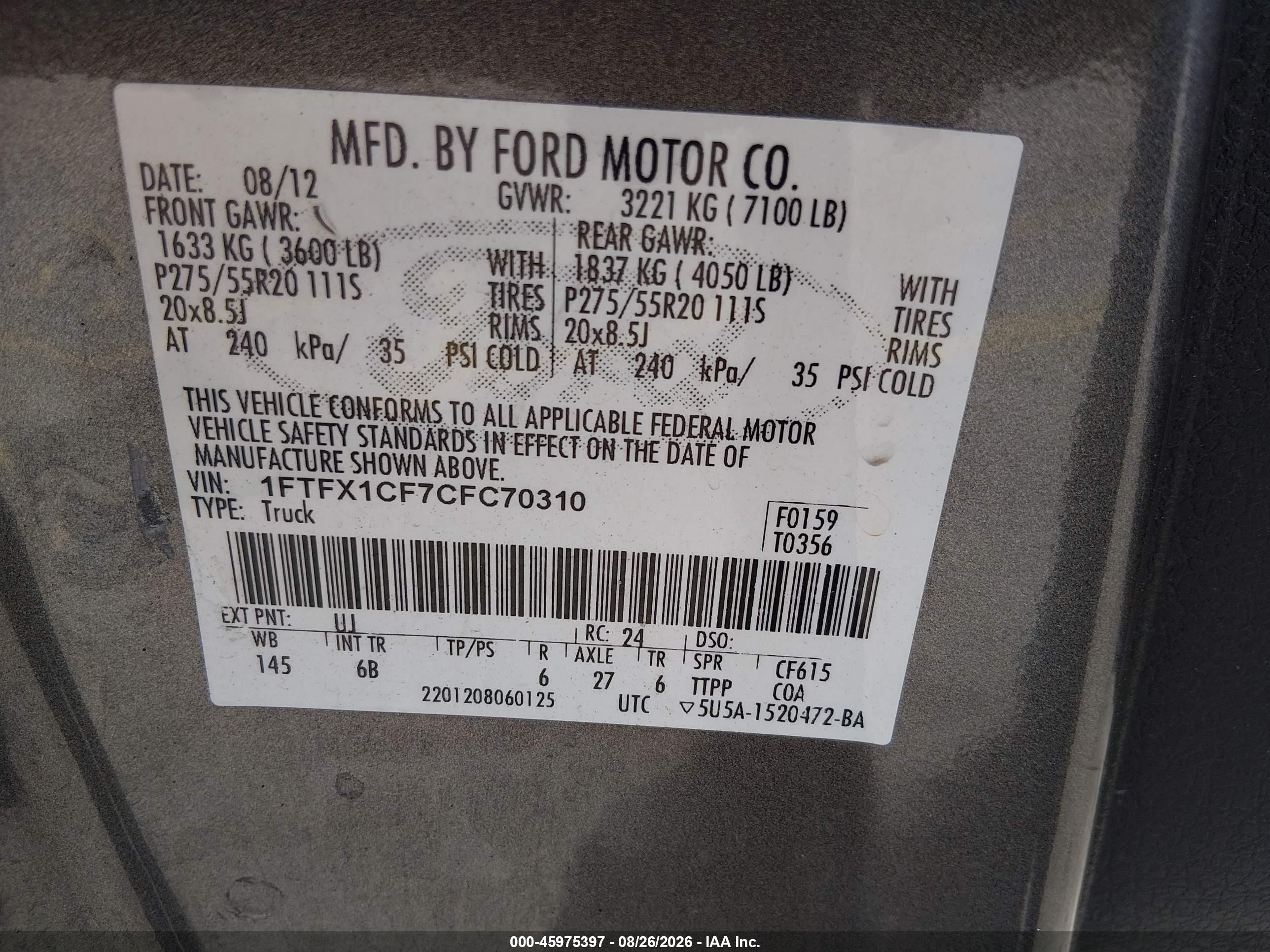 2012 Ford F-150 Fx2 Gray vin: 1FTFX1CF7CFC70310
