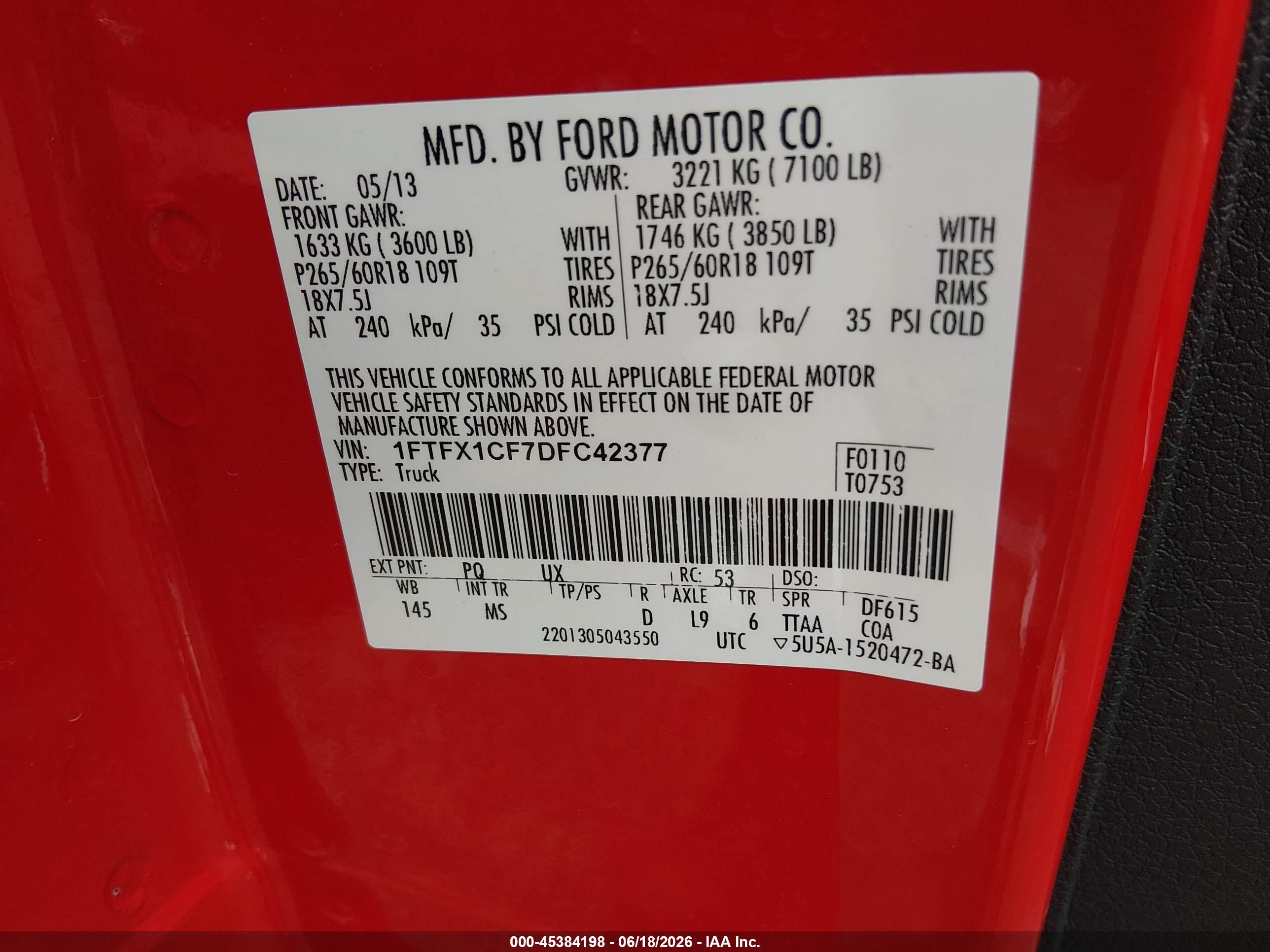 2013 Ford F-150 Xlt Красный vin: 1FTFX1CF7DFC42377