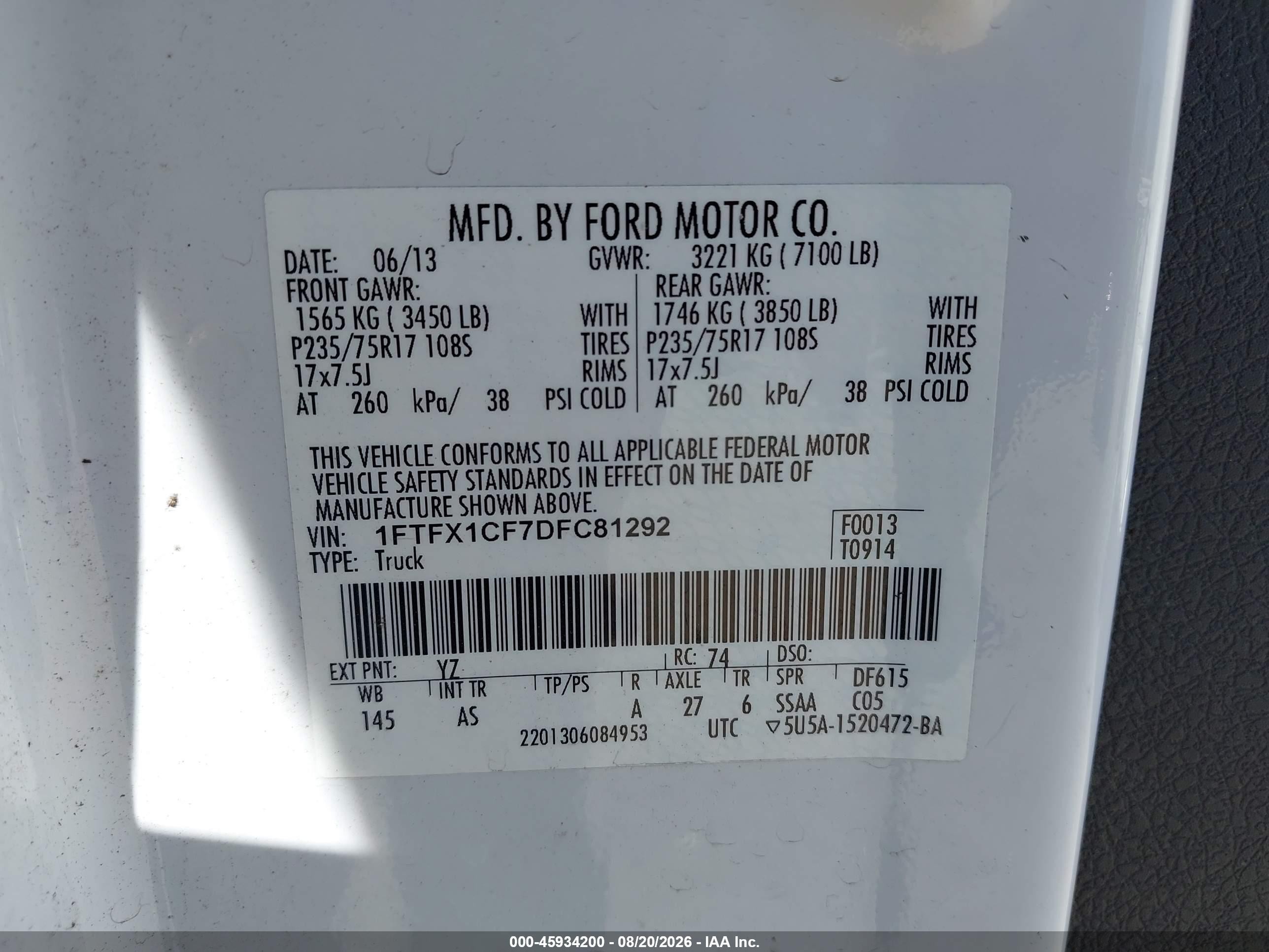 2013 Ford F-150 Xl White vin: 1FTFX1CF7DFC81292