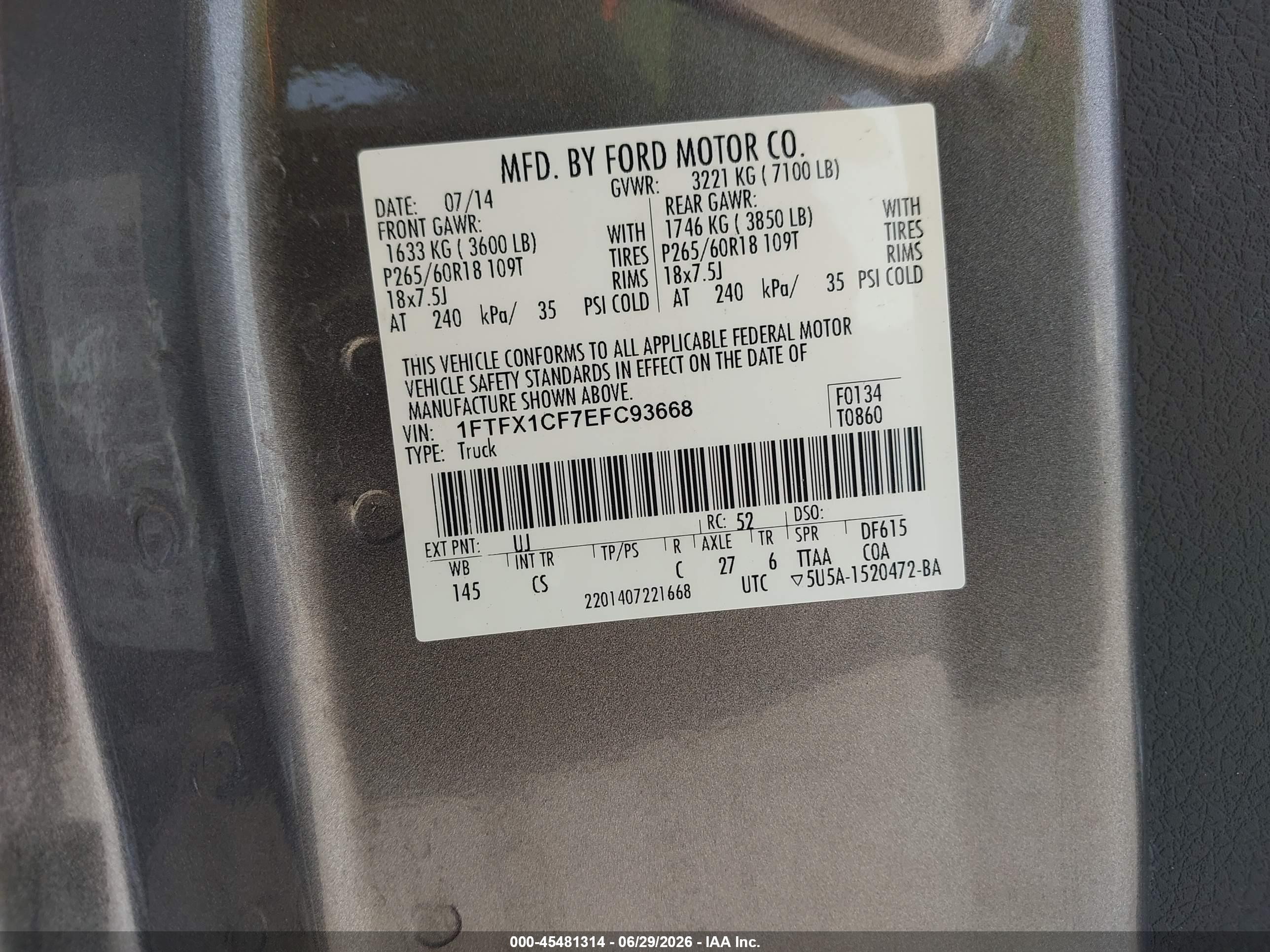 2014 Ford F-150 Stx Gray vin: 1FTFX1CF7EFC93668