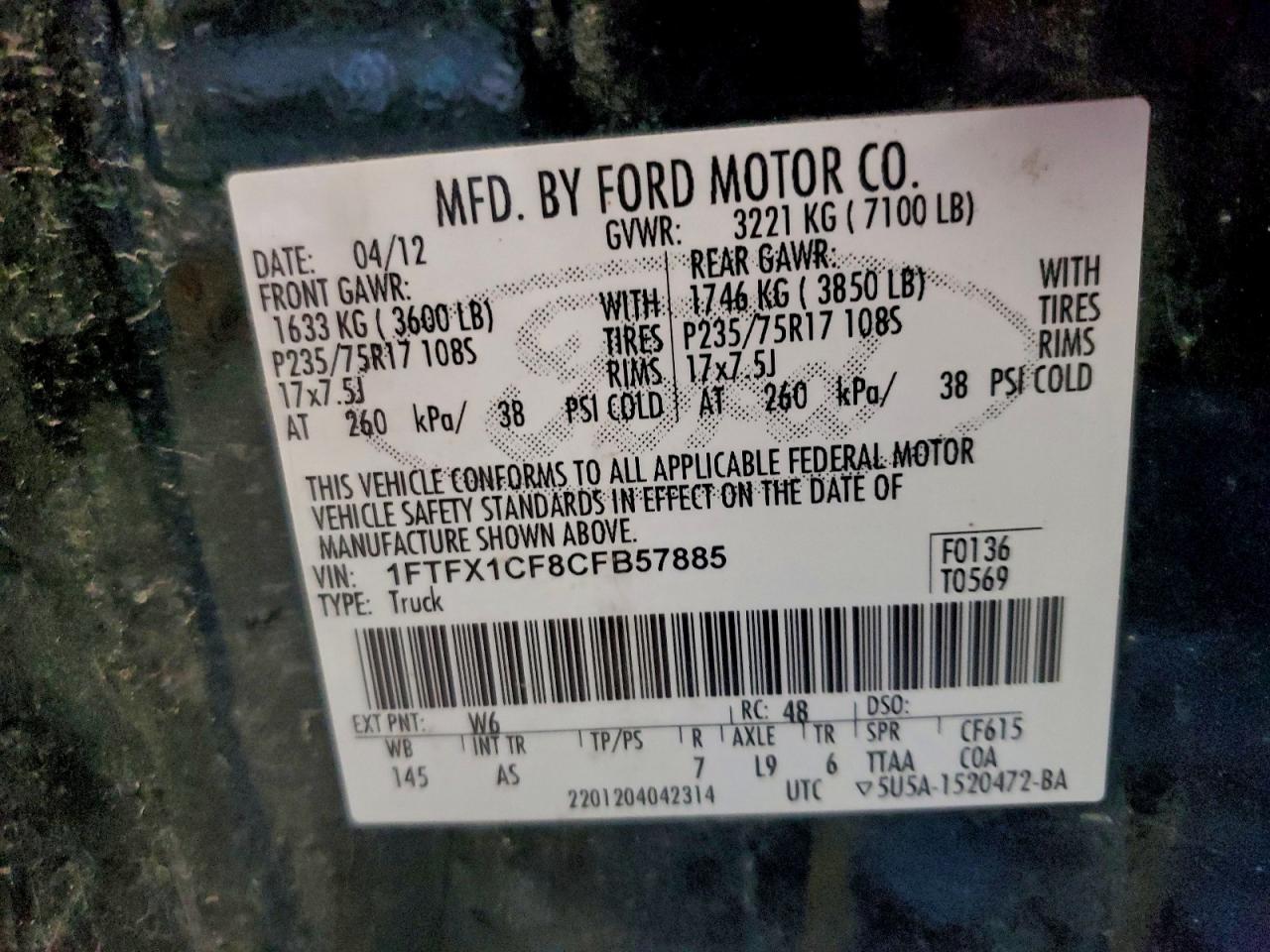 2012 Ford F150 Super Cab Зеленый vin: 1FTFX1CF8CFB57885
