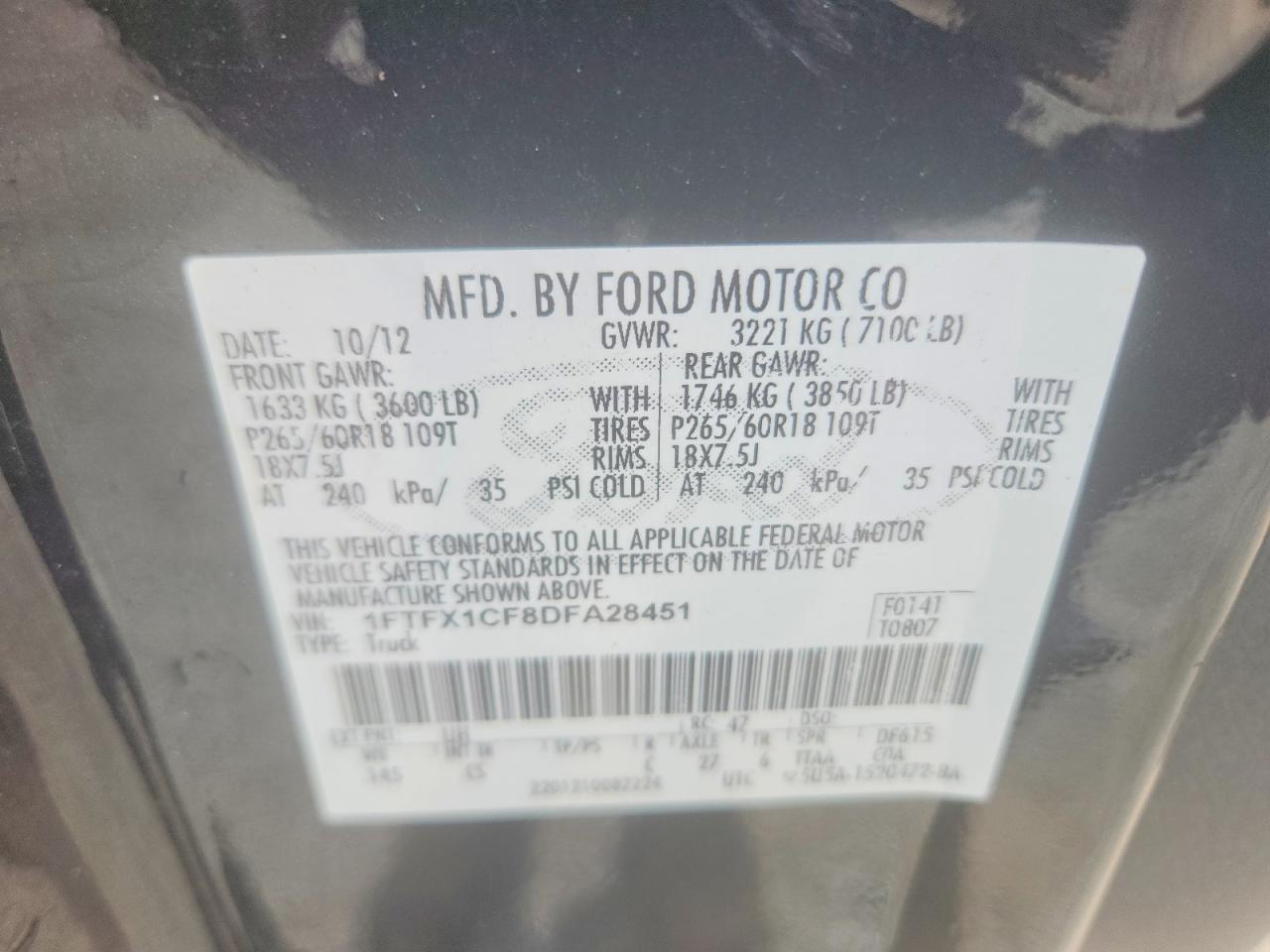 2013 Ford F150 Super Cab Black vin: 1FTFX1CF8DFA28451