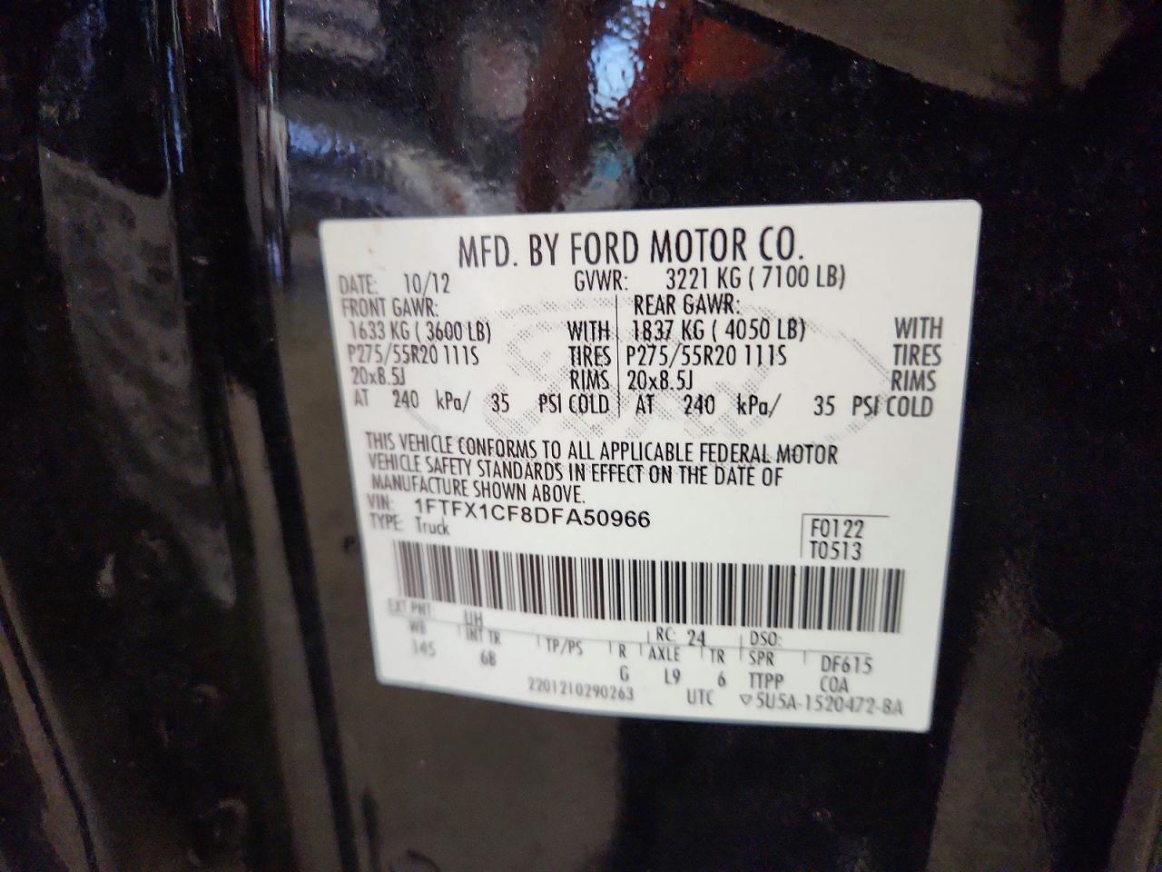 2013 Ford F150 Super Cab Black vin: 1FTFX1CF8DFA50966