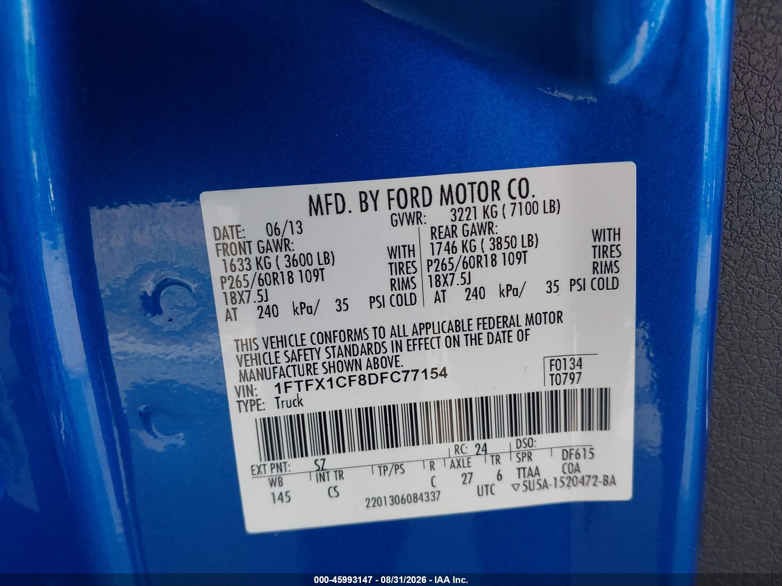 2013 Ford F-150 Stx Blue vin: 1FTFX1CF8DFC77154