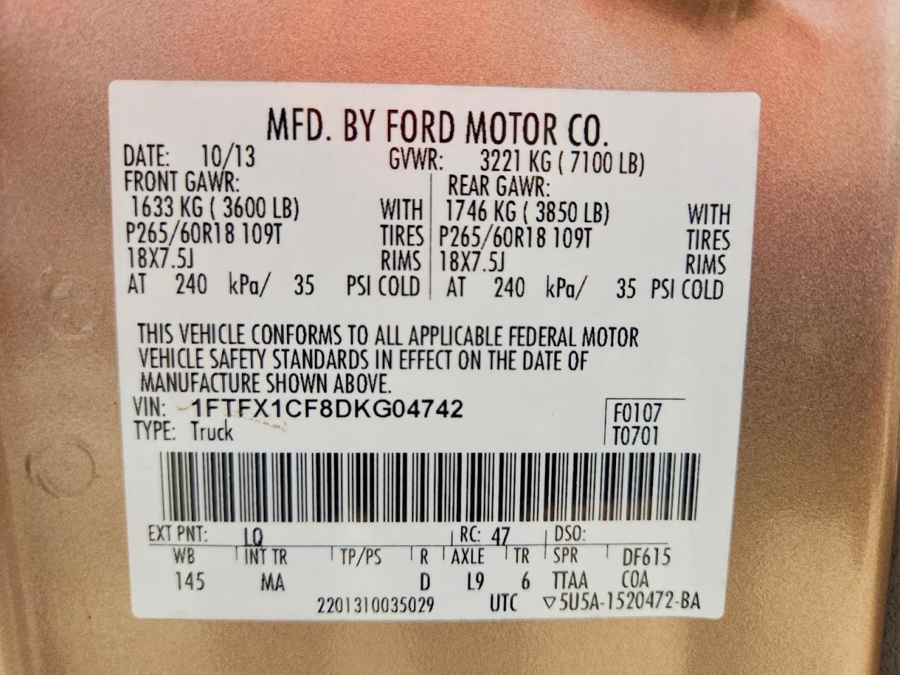 2013 Ford F150 Super Cab Gold vin: 1FTFX1CF8DKG04742