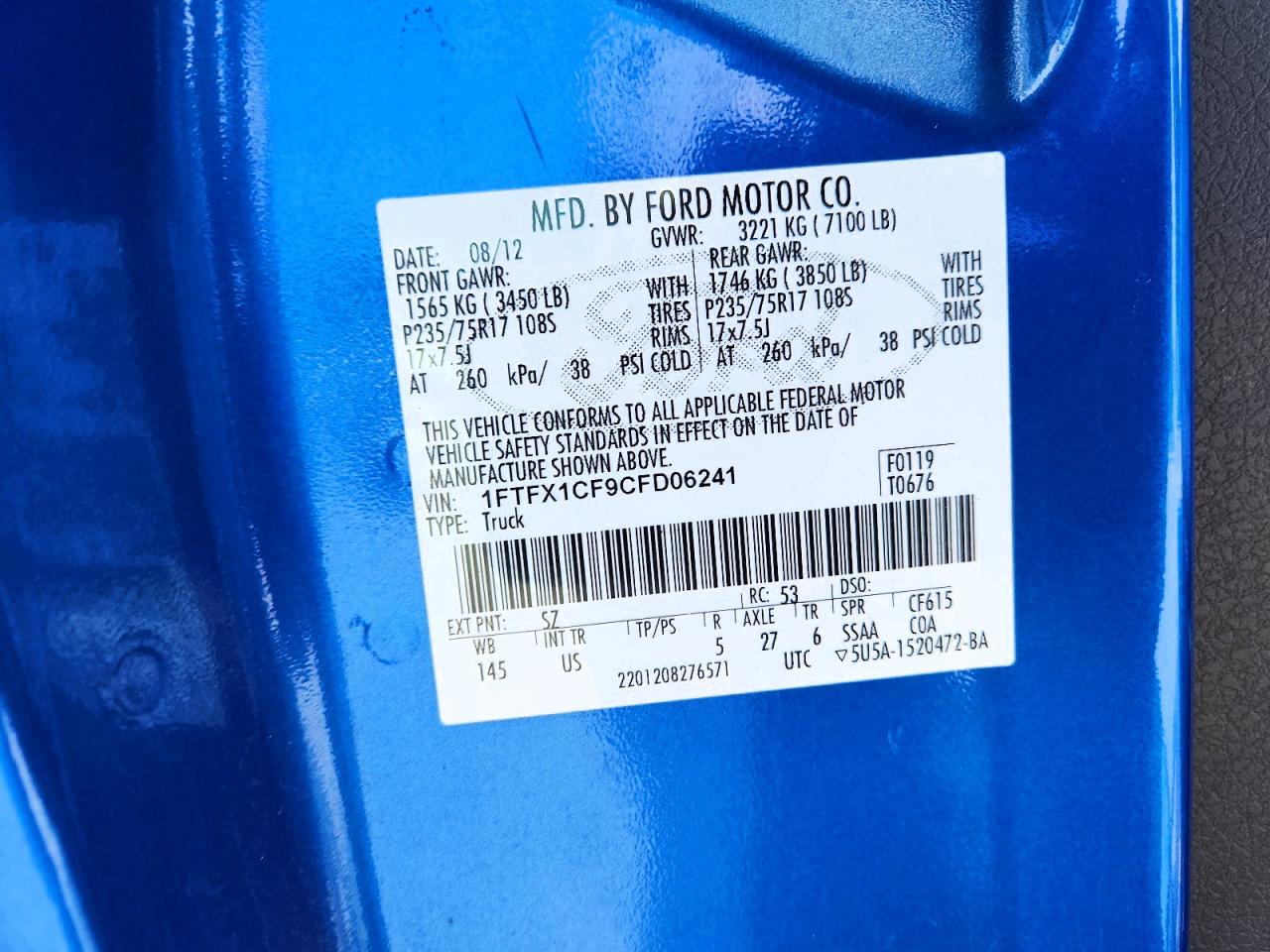 2012 Ford F150 Super Cab Blue vin: 1FTFX1CF9CFD06241