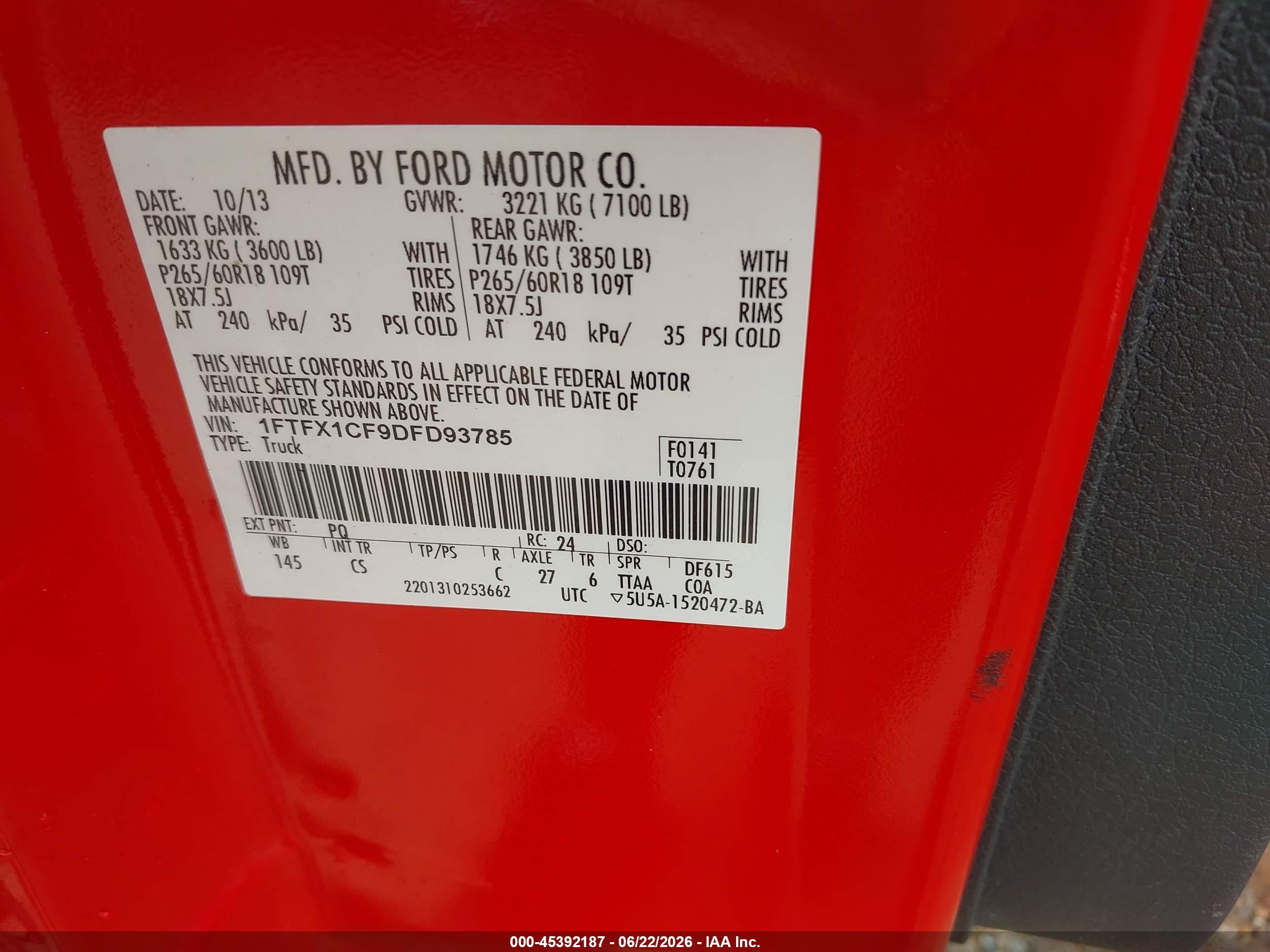2013 Ford F-150 Stx Красный vin: 1FTFX1CF9DFD93785
