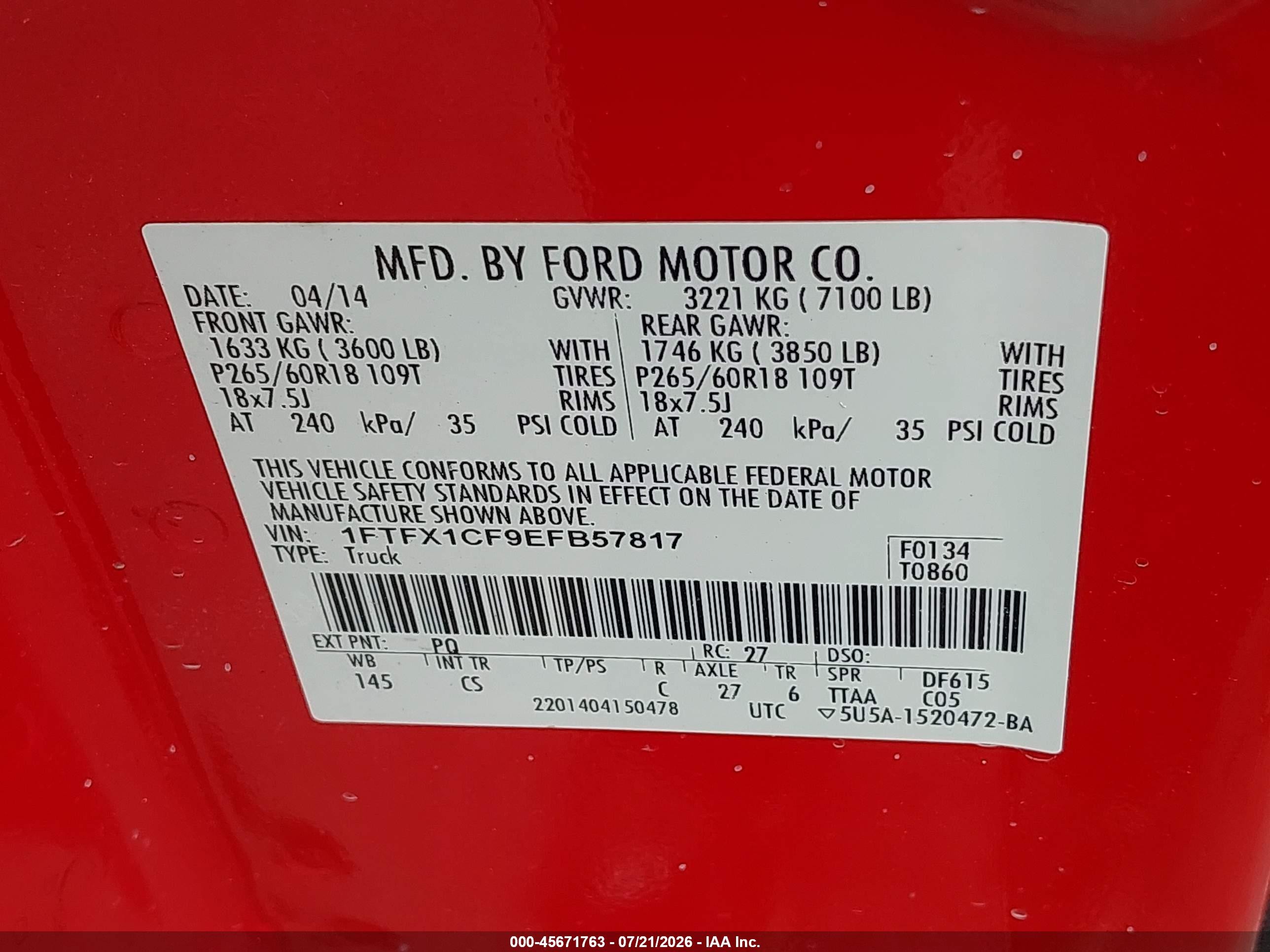 2014 Ford F-150 Stx Red vin: 1FTFX1CF9EFB57817