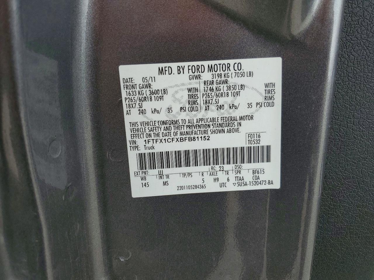 2011 Ford F150 Super Cab Gray vin: 1FTFX1CFXBFB81152
