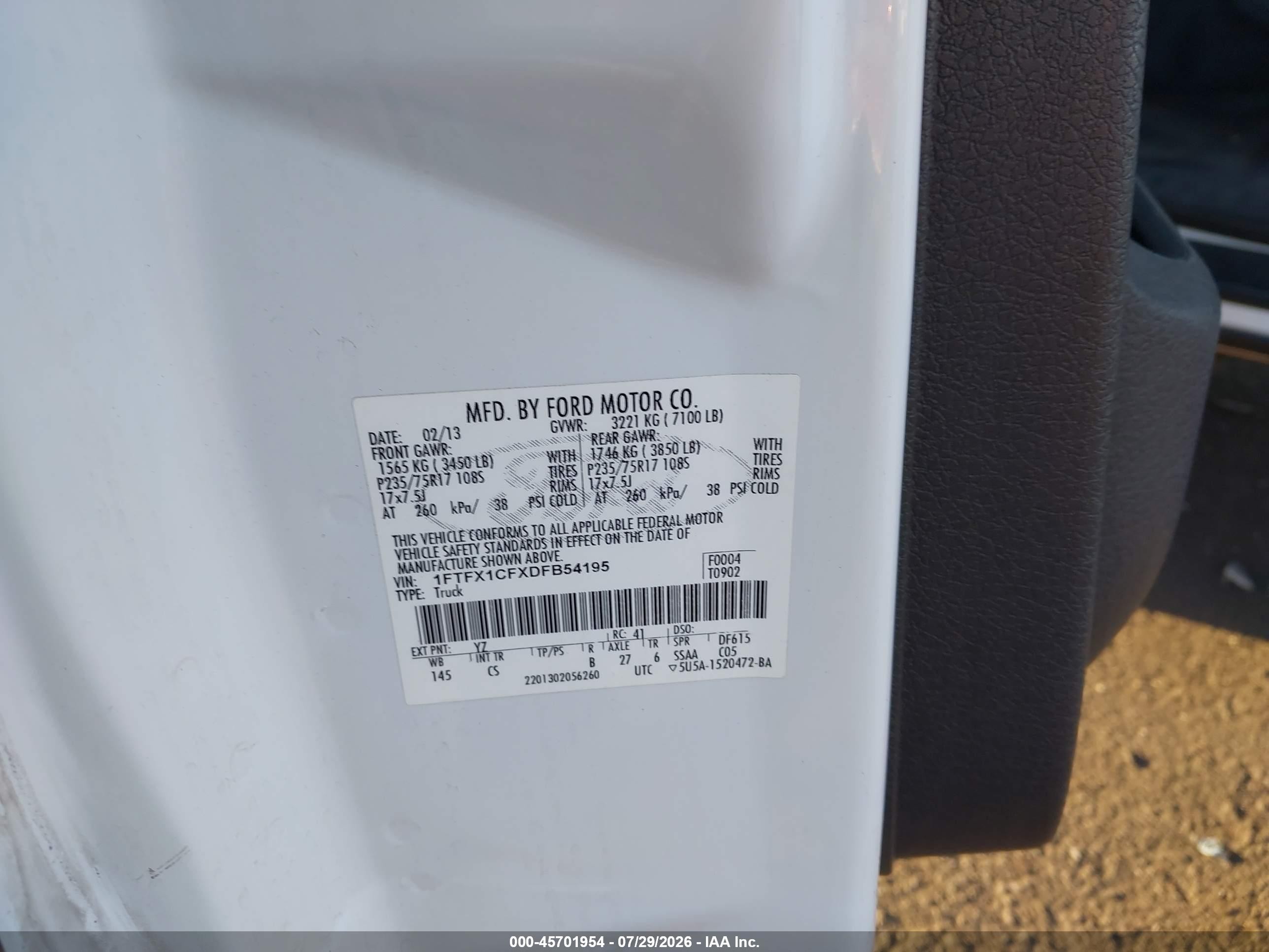 2013 Ford F-150 Xl White vin: 1FTFX1CFXDFB54195