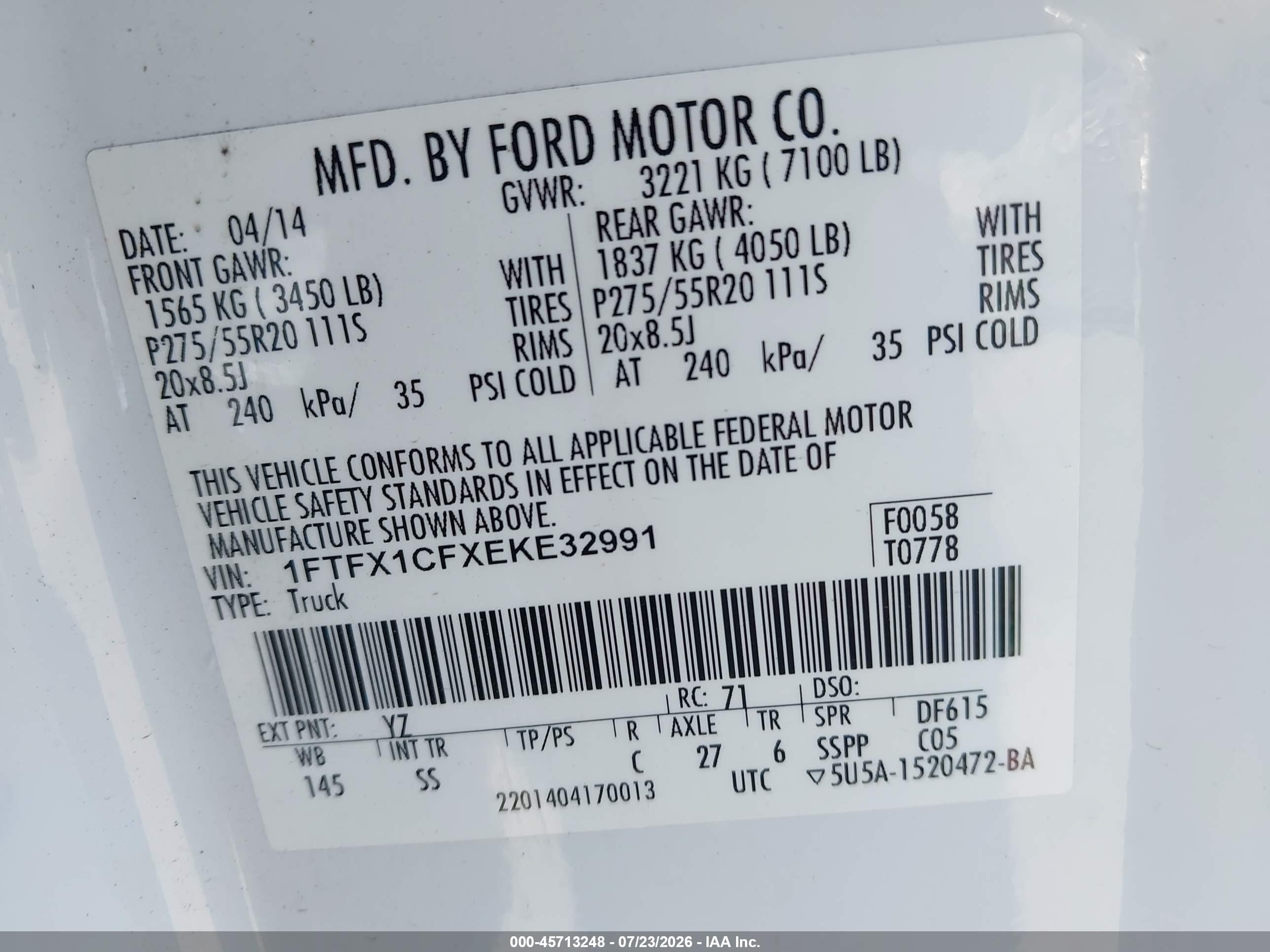 2014 Ford F-150 Stx White vin: 1FTFX1CFXEKE32991