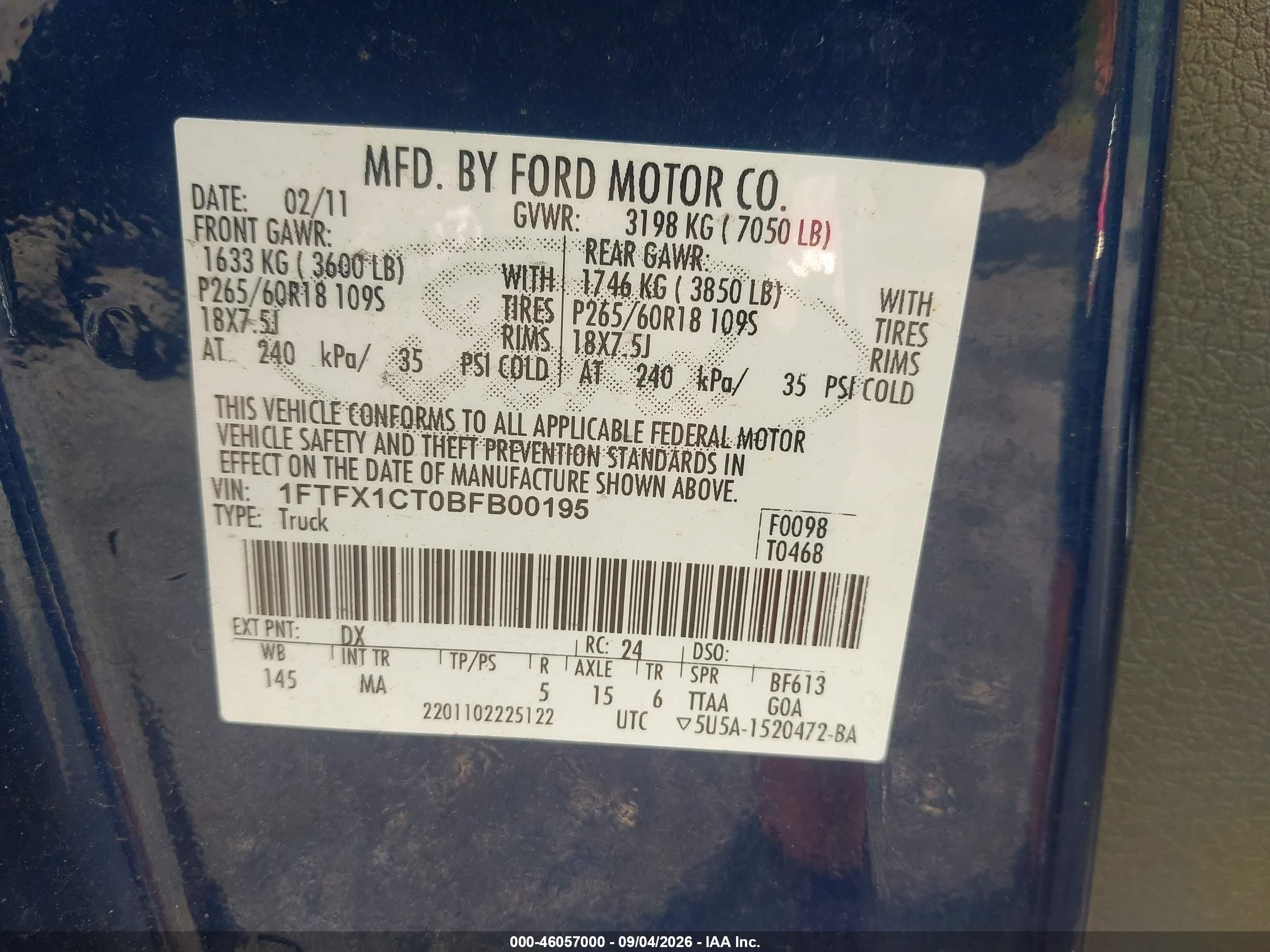 2011 Ford F-150 Xlt Синий vin: 1FTFX1CT0BFB00195