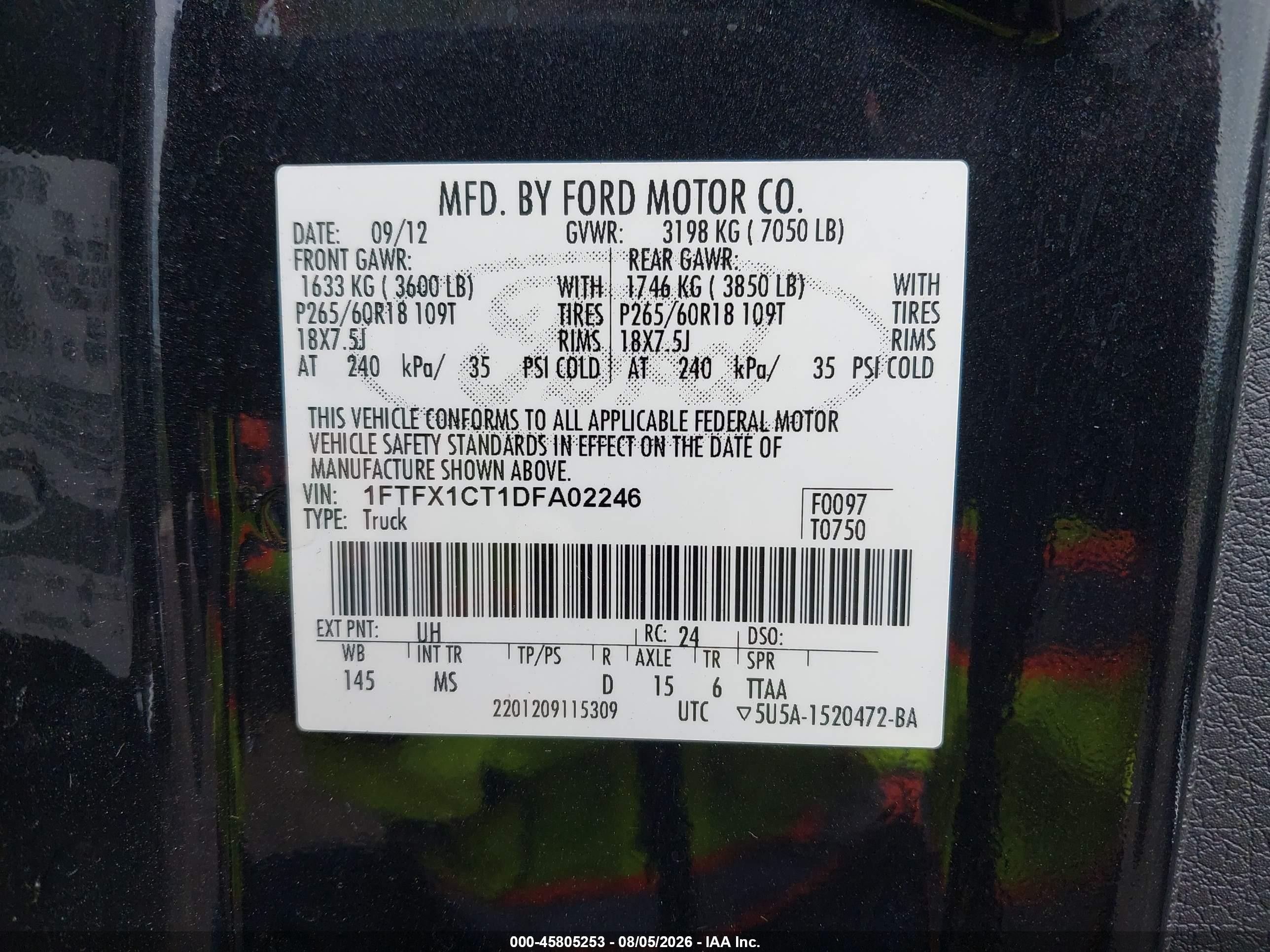2013 Ford F-150 Xlt Black vin: 1FTFX1CT1DFA02246