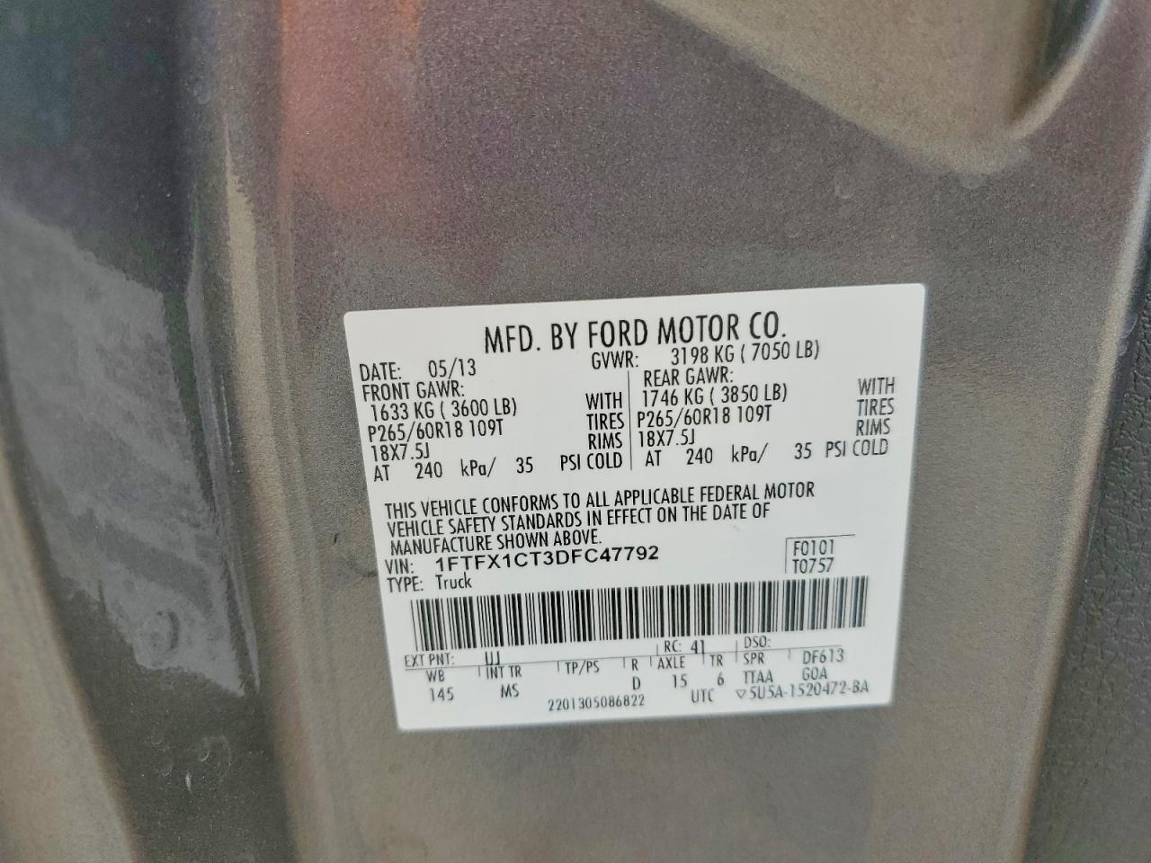 2013 Ford F150 Super Cab Charcoal vin: 1FTFX1CT3DFC47792