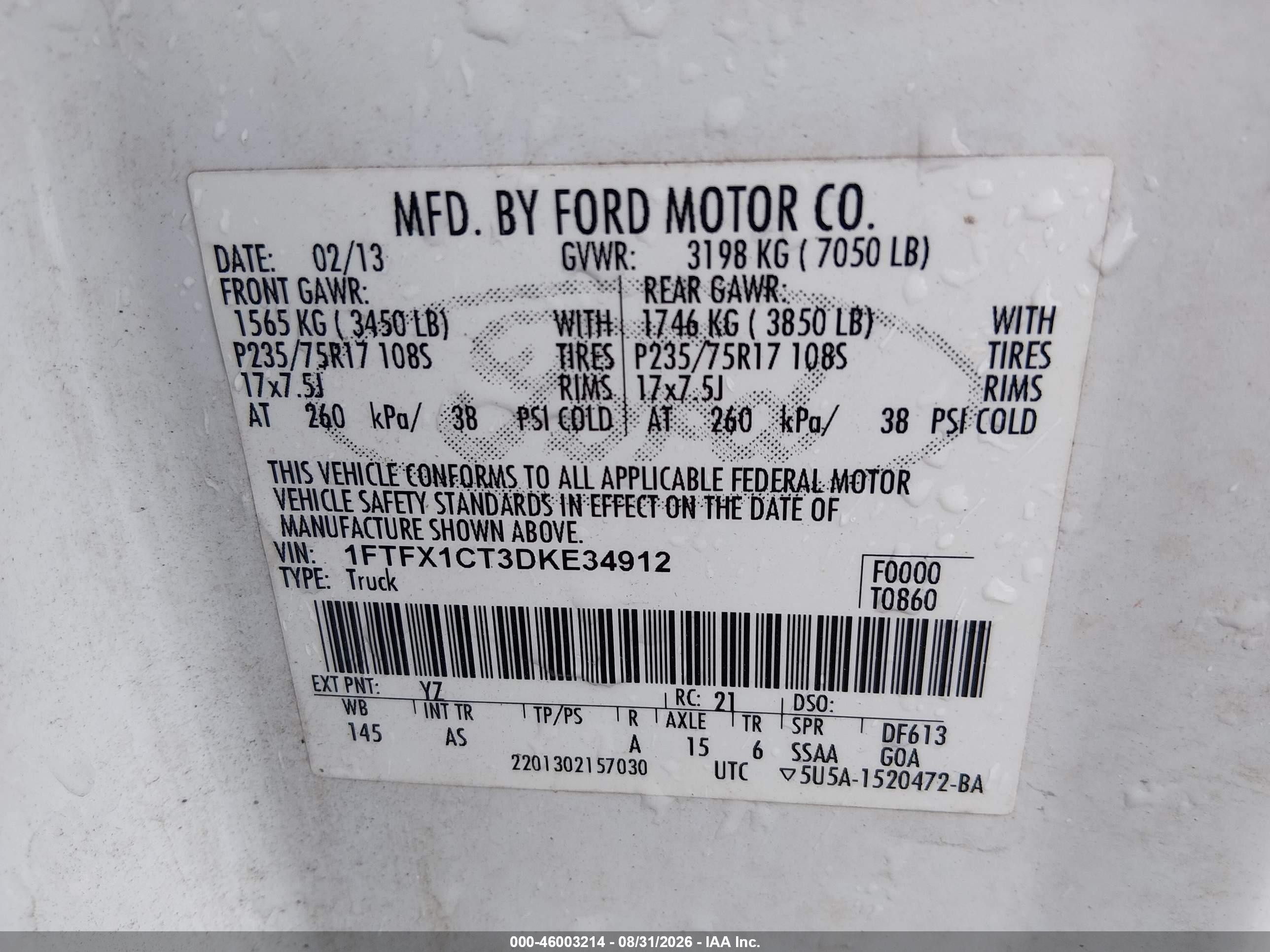 2013 Ford F-150 Xl Белый vin: 1FTFX1CT3DKE34912