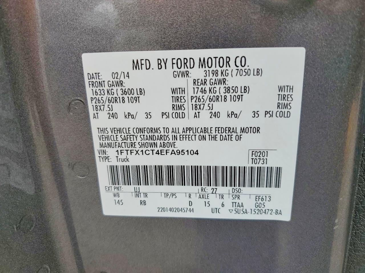 2014 Ford F150 Super Cab Gray vin: 1FTFX1CT4EFA95104