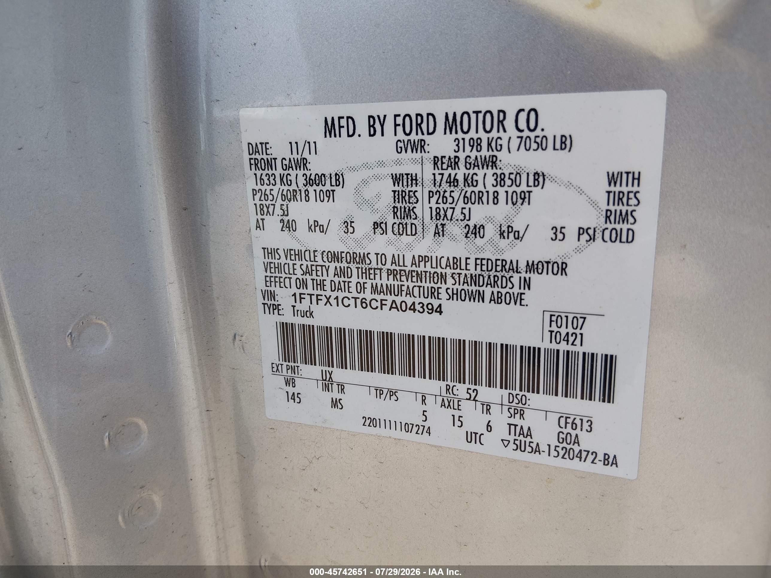 2012 Ford F-150 Xlt Silver vin: 1FTFX1CT6CFA04394