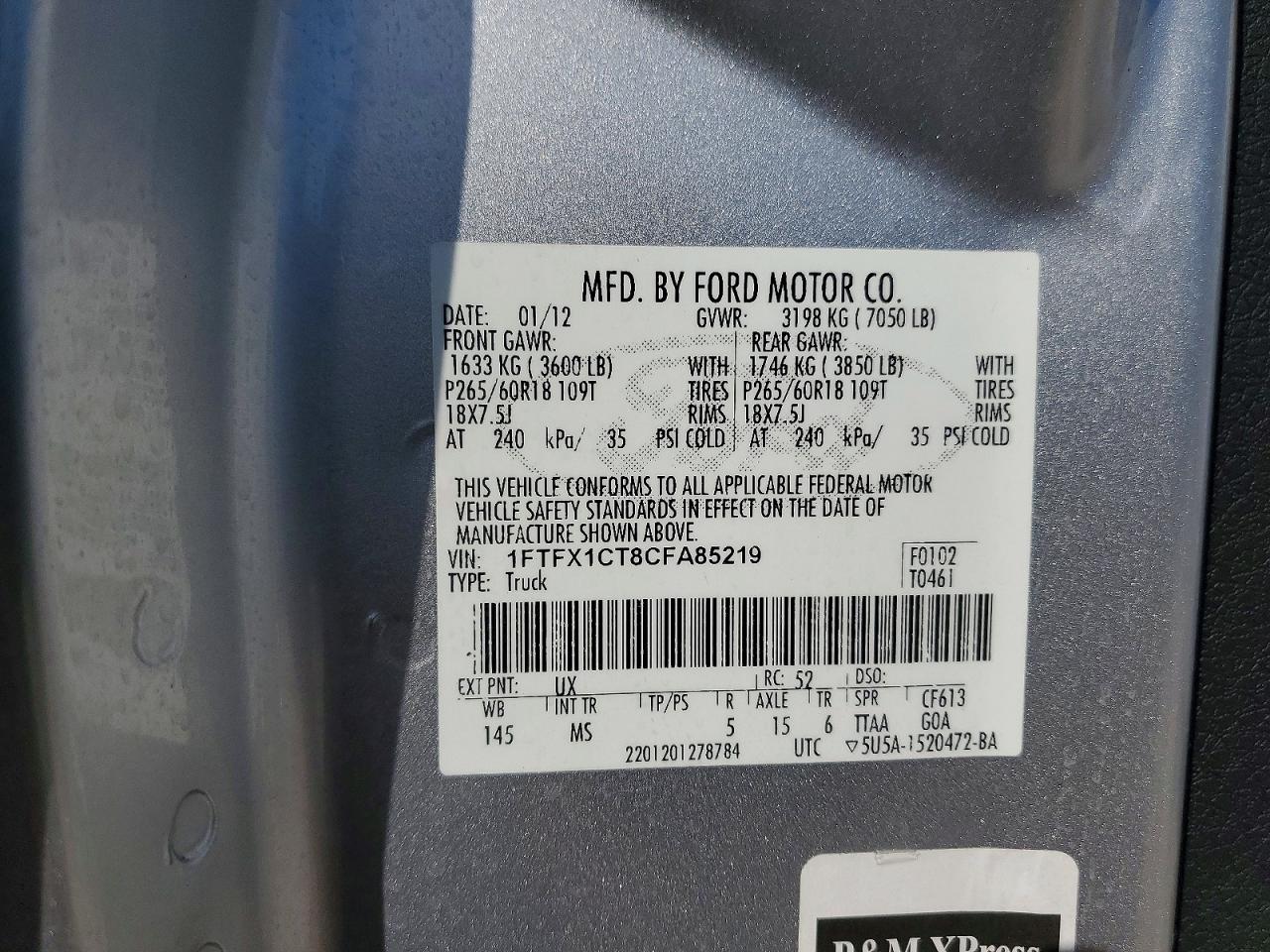 2012 Ford F150 Super Cab Silver vin: 1FTFX1CT8CFA85219