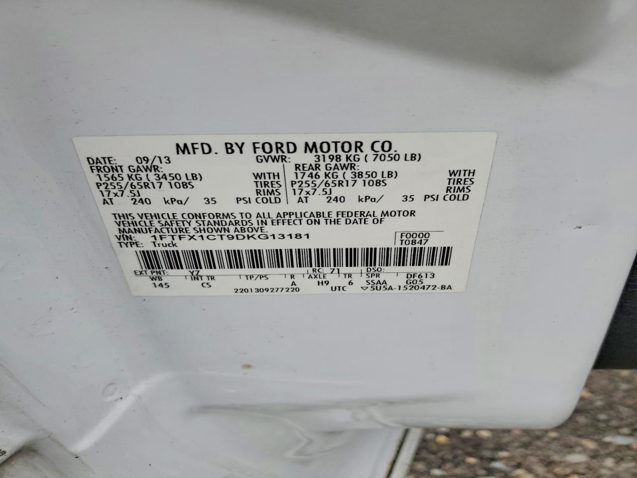 2013 Ford F150 Super Cab Белый vin: 1FTFX1CT9DKG13181