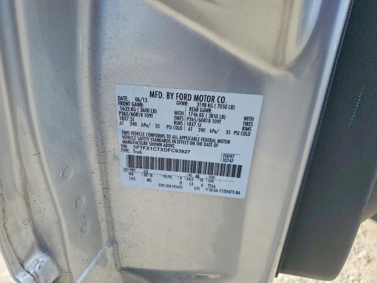 2013 Ford F150 Super Cab Silver vin: 1FTFX1CTXDFC93927