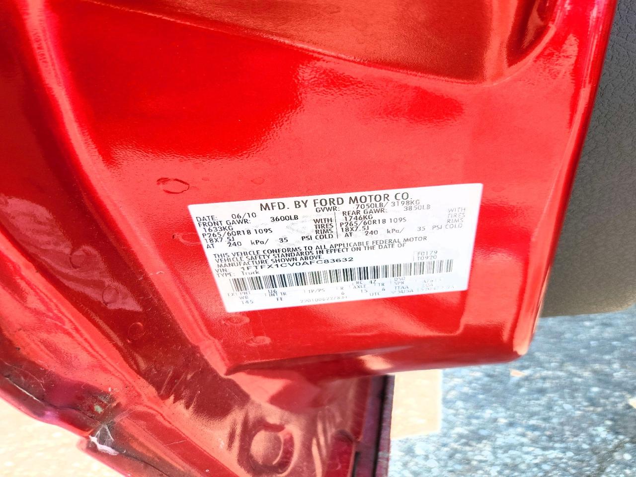 2010 Ford F150 Super Cab Red vin: 1FTFX1CV0AFC83632