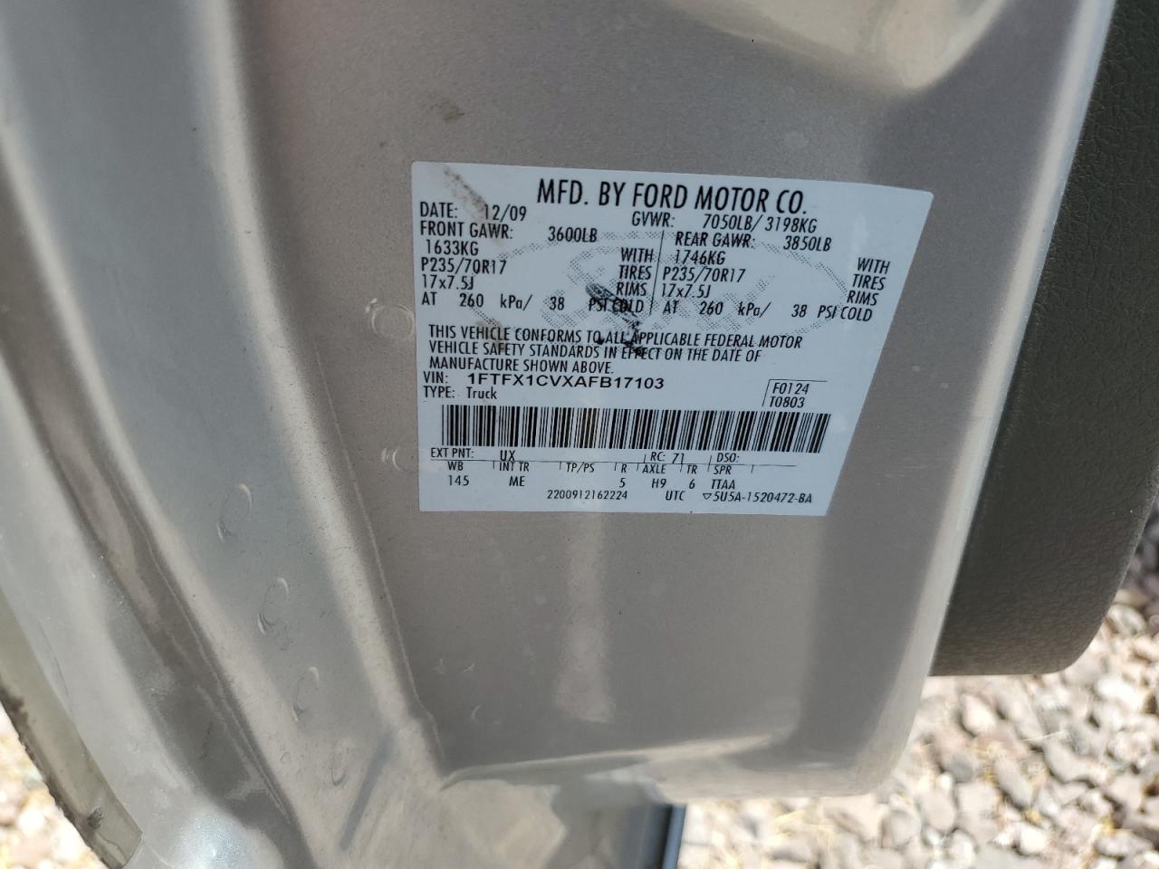 2010 Ford F150 Super Cab Silver vin: 1FTFX1CVXAFB17103