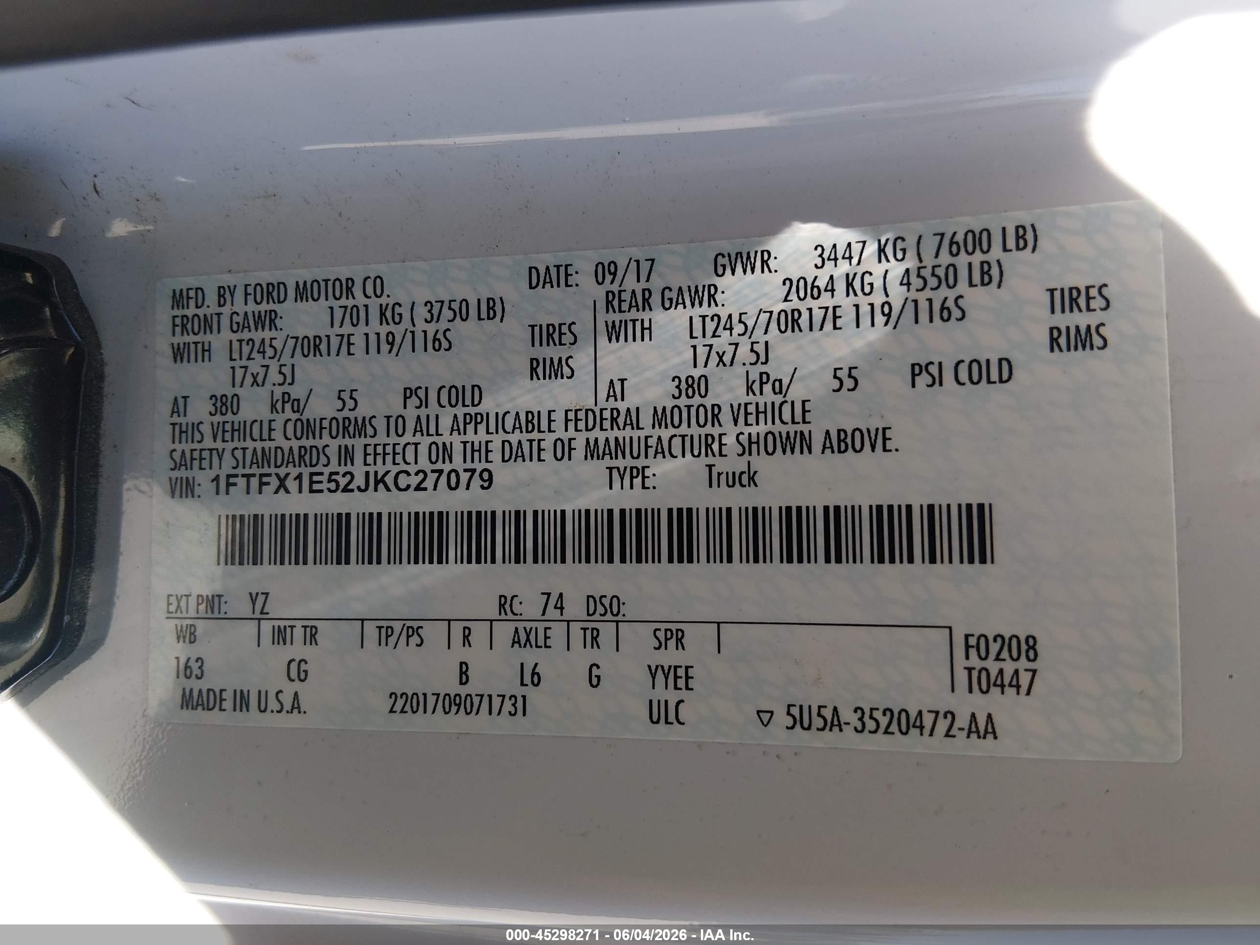 2018 Ford F-150 Xl White vin: 1FTFX1E52JKC27079