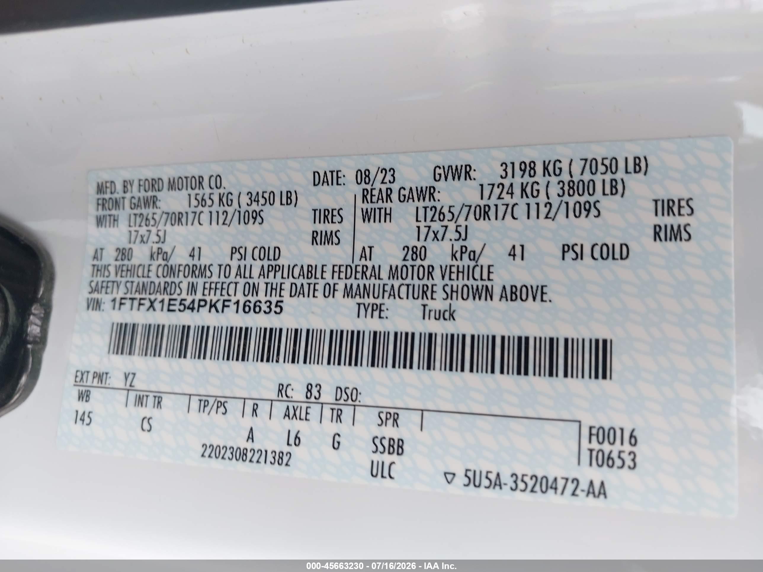 2023 Ford F-150 Xl Белый vin: 1FTFX1E54PKF16635