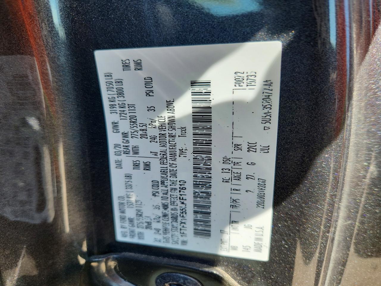 2020 Ford F150 Super Cab Серый vin: 1FTFX1E55LKE17610