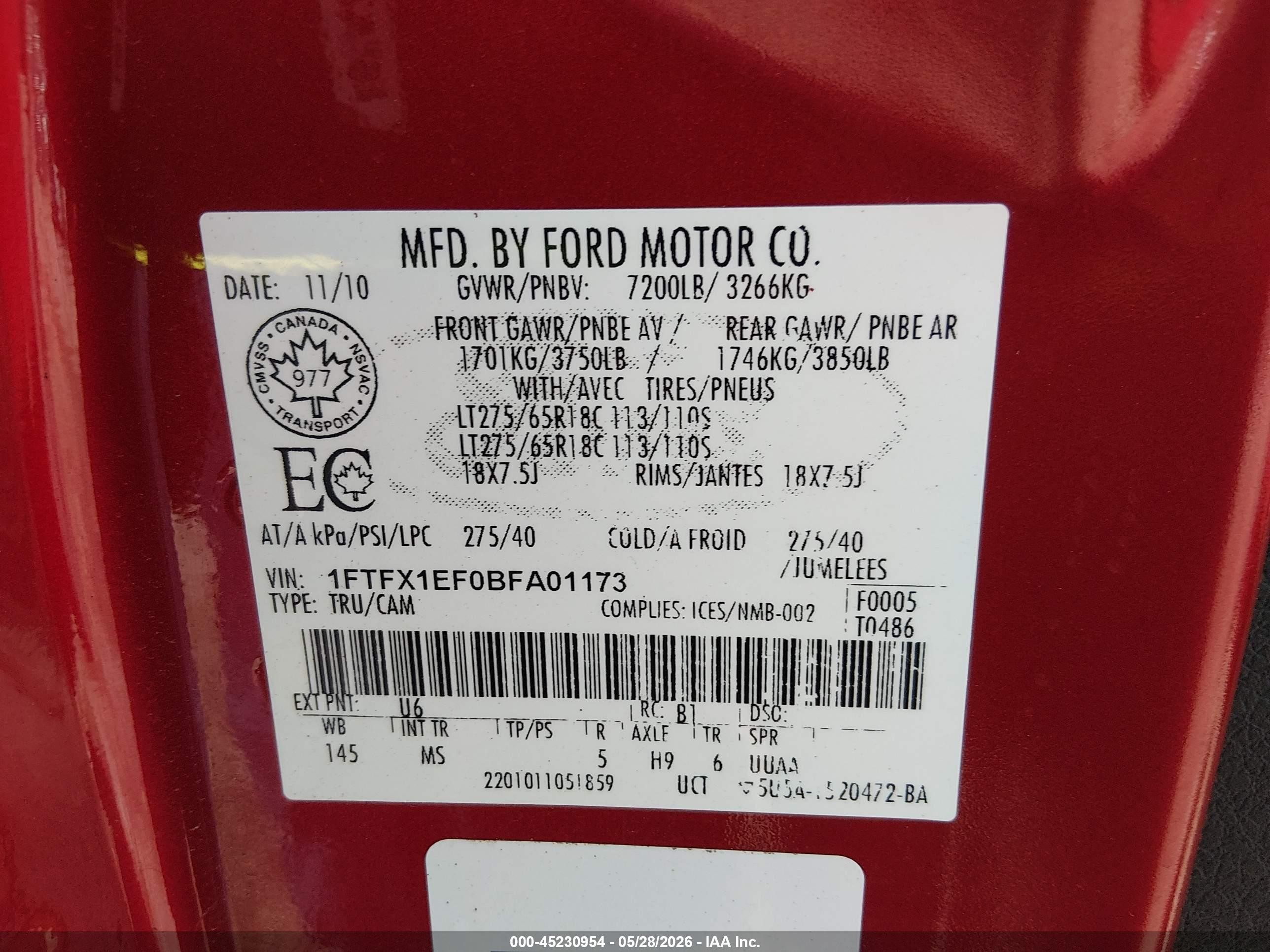2011 Ford F-150 Xlt Red vin: 1FTFX1EF0BFA01173