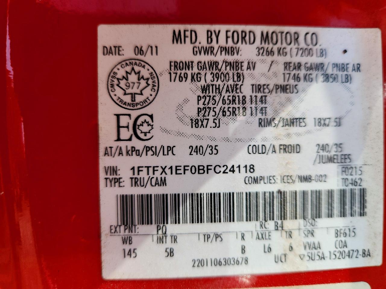 2011 Ford F150 Super Cab Red vin: 1FTFX1EF0BFC24118