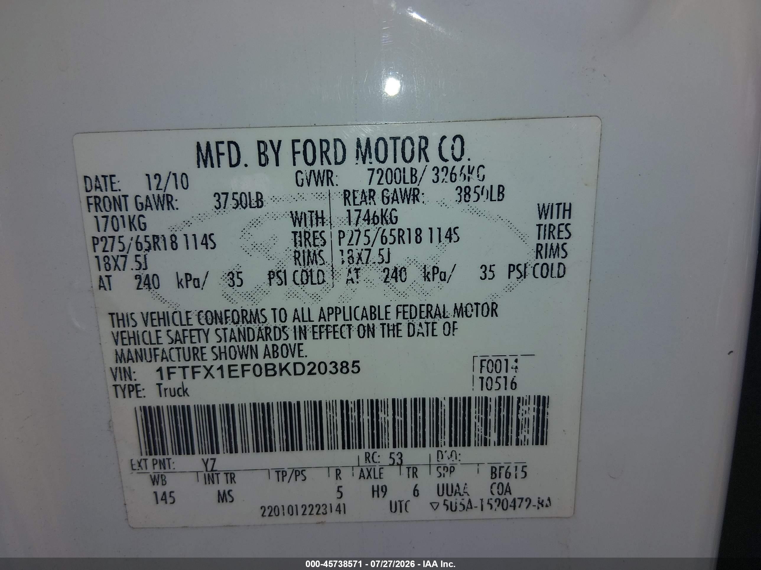 2011 Ford F-150 Xlt White vin: 1FTFX1EF0BKD20385