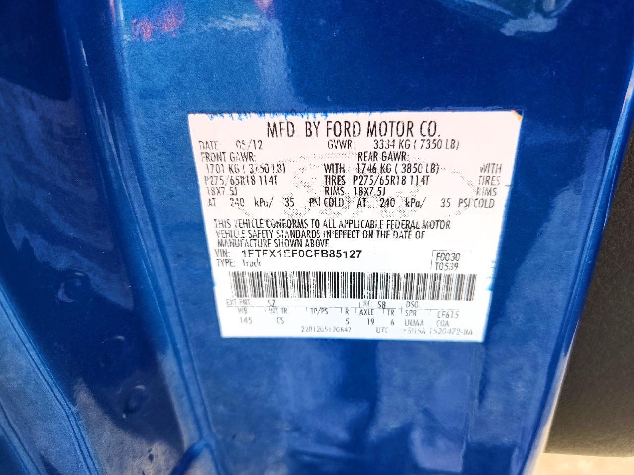 2012 Ford F150 Super Cab Blue vin: 1FTFX1EF0CFB85127