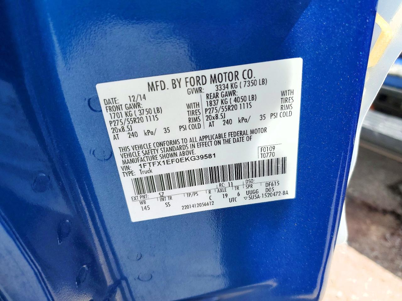 2014 Ford F150 Super Cab Blue vin: 1FTFX1EF0EKG39581