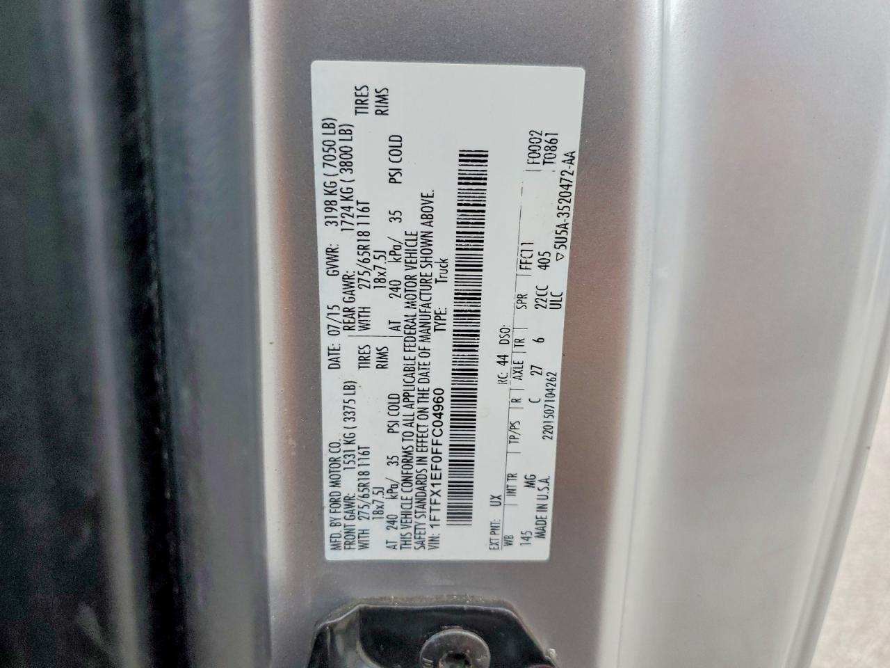 2015 Ford F150 Super Cab Silver vin: 1FTFX1EF0FFC04960