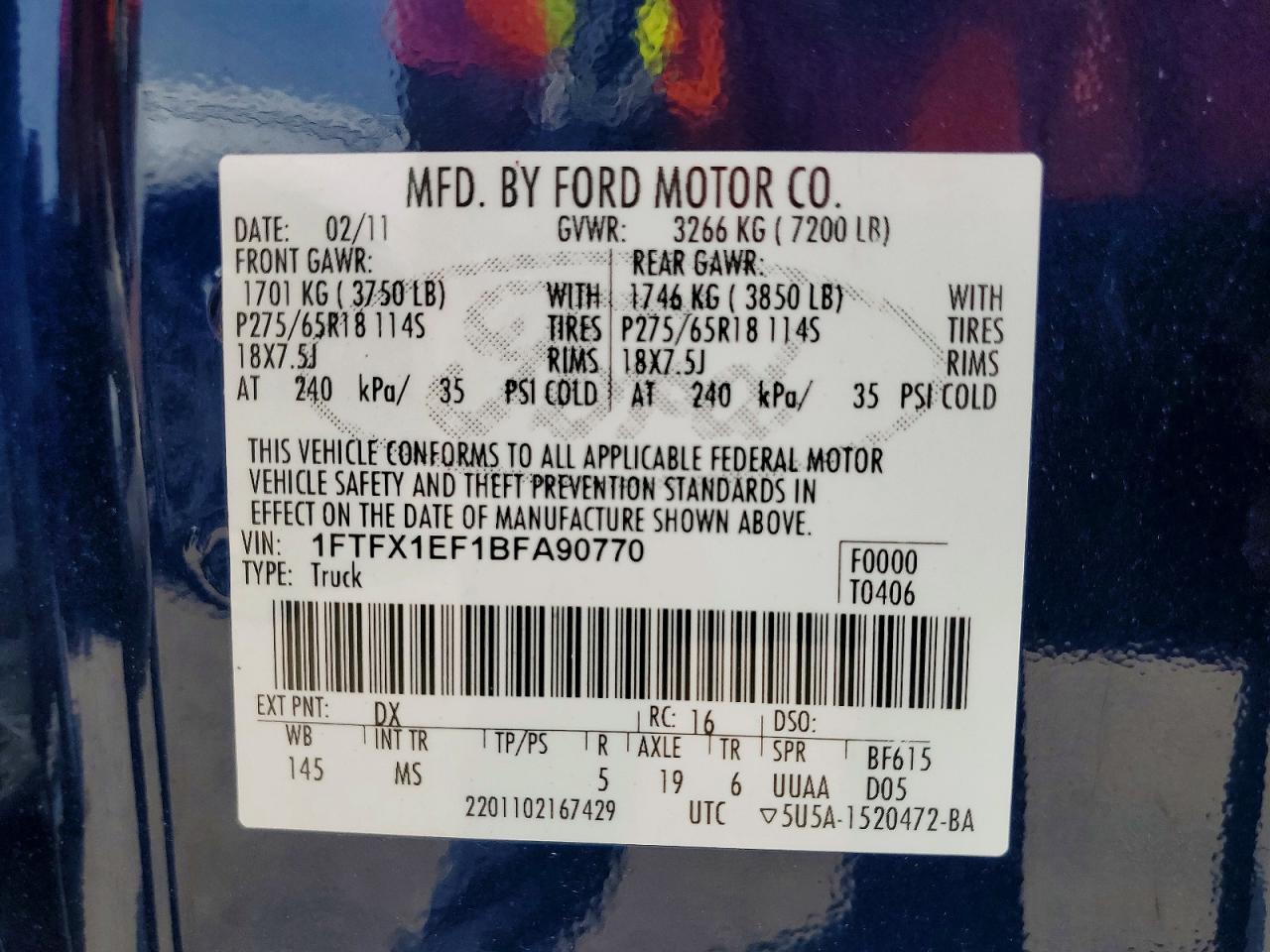 2011 Ford F150 Super Cab Blue vin: 1FTFX1EF1BFA90770