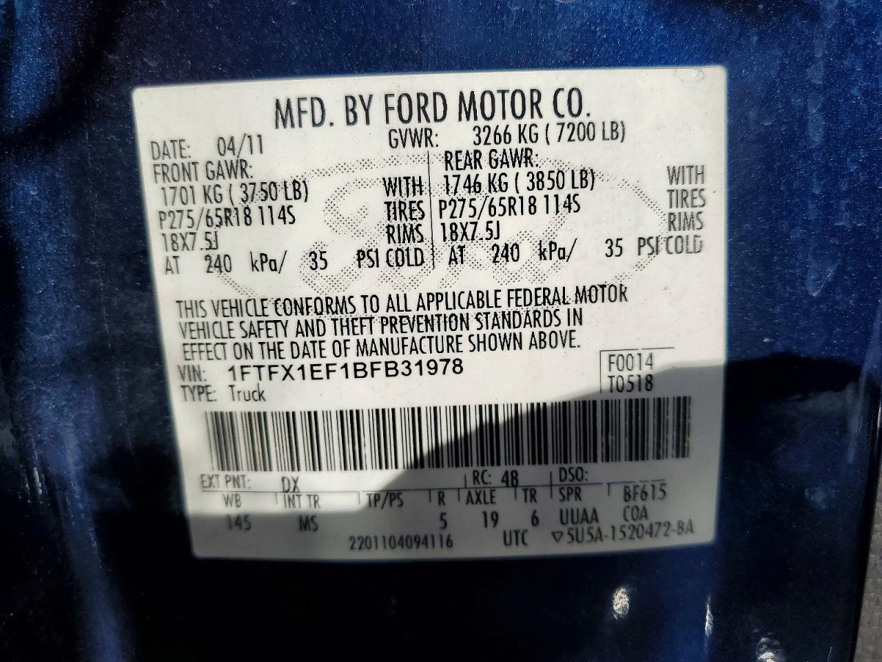 2011 Ford F150 Super Cab Синий vin: 1FTFX1EF1BFB31978